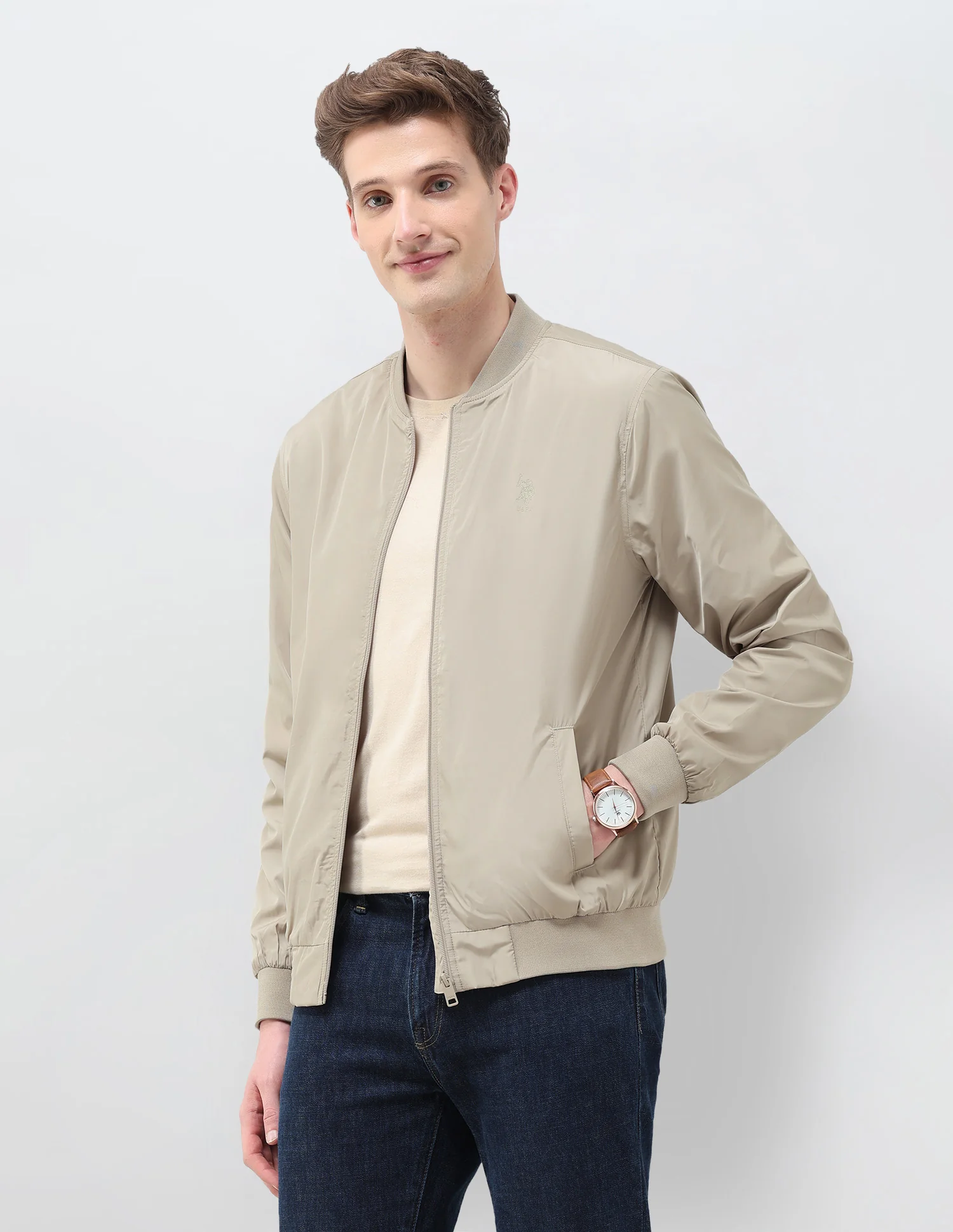Solid Regular Fit Bomber Jacket