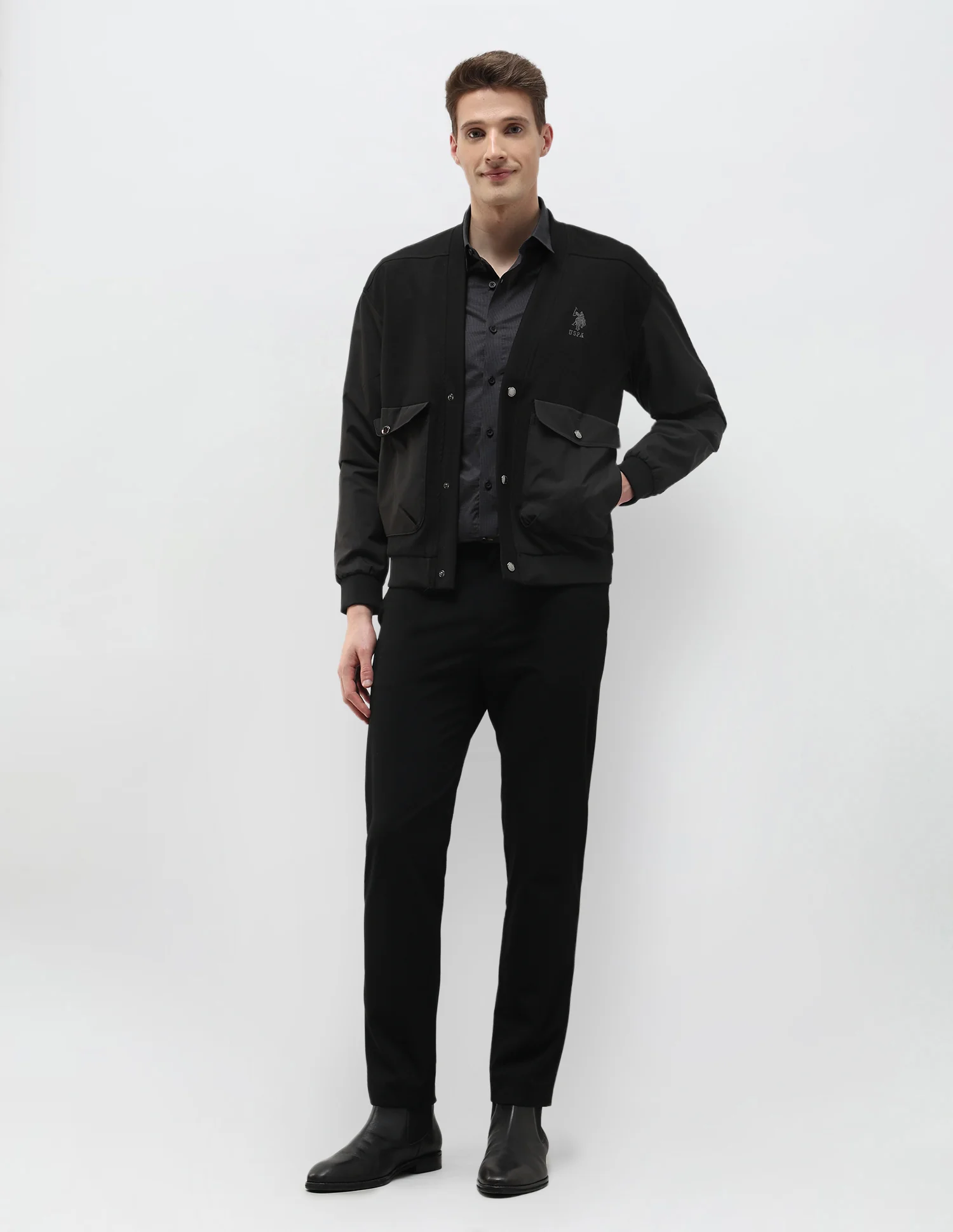 Solid Regular Fit Bomber Jacket - Image 3