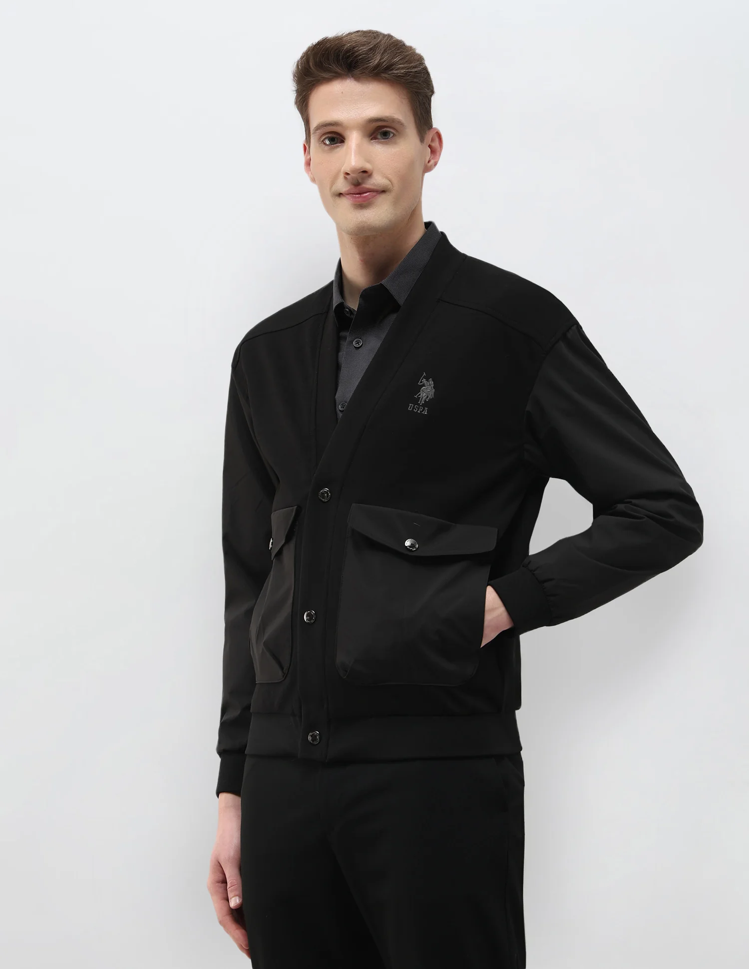 Solid Regular Fit Bomber Jacket - Image 4