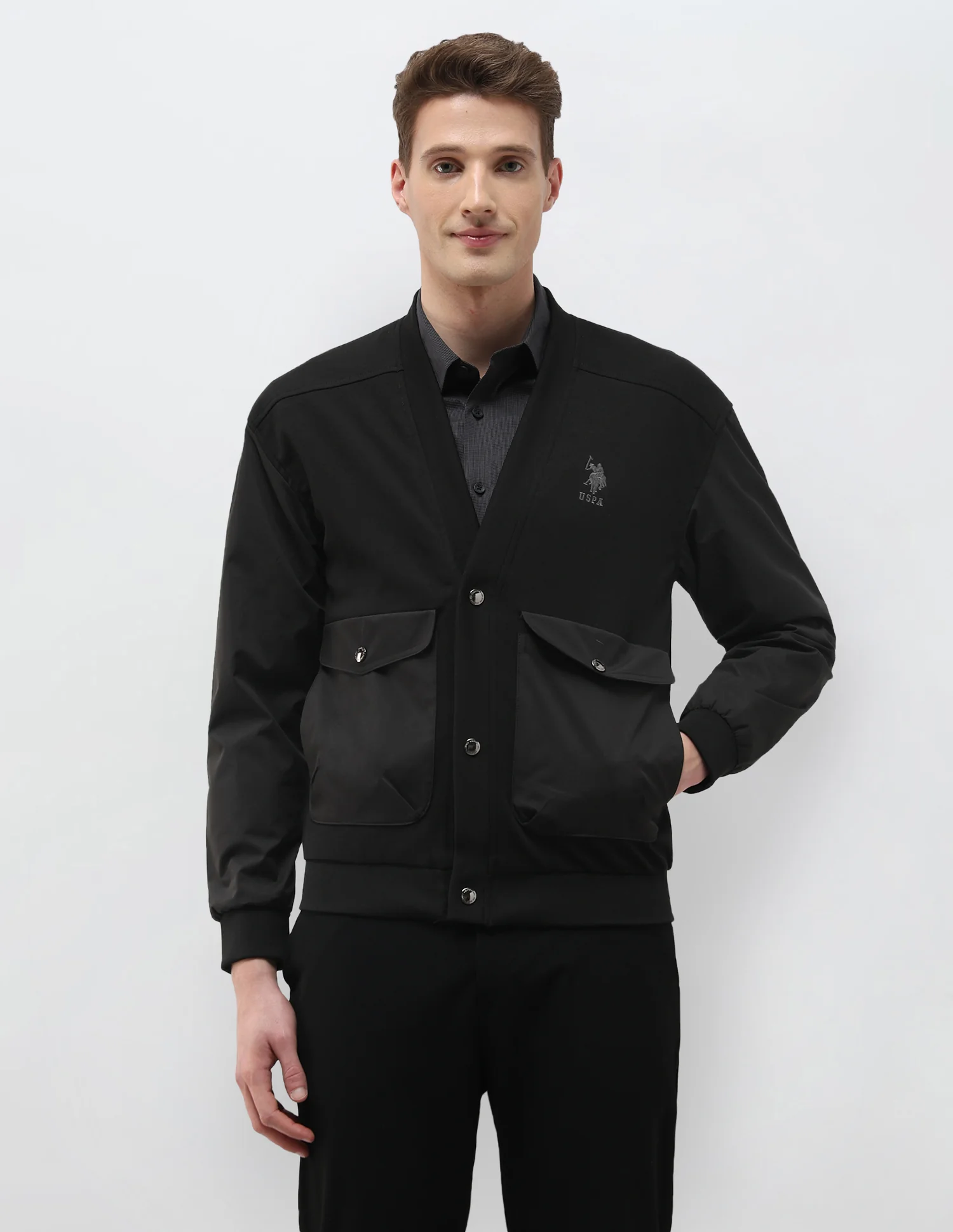 Solid Regular Fit Bomber Jacket - Image 6