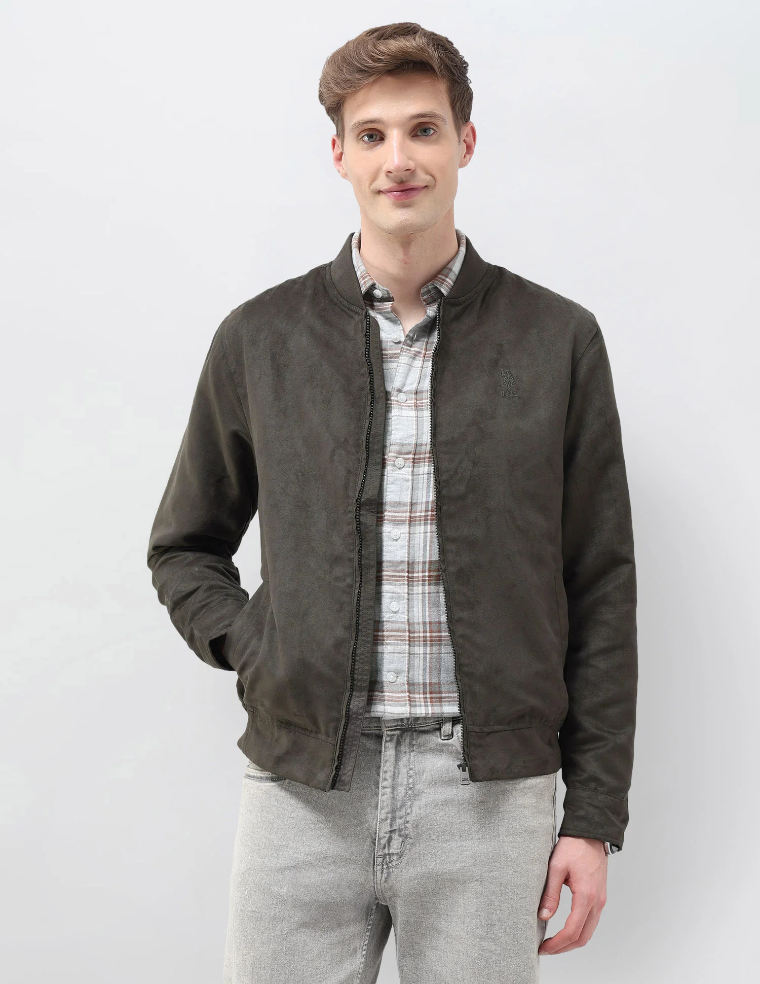 Solid Regular Fit Bomber Jacket