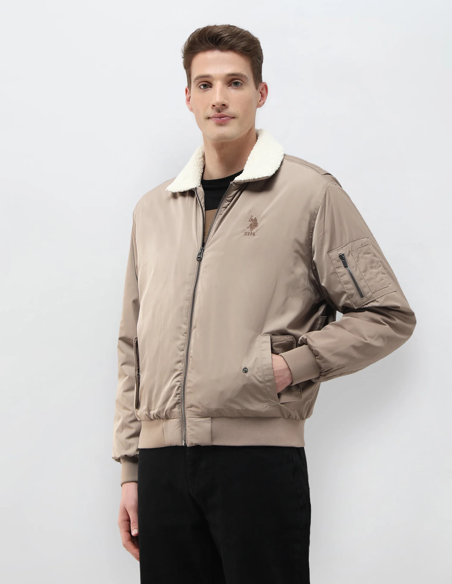 Solid Regular Fit Bomber Jacket - Image 4
