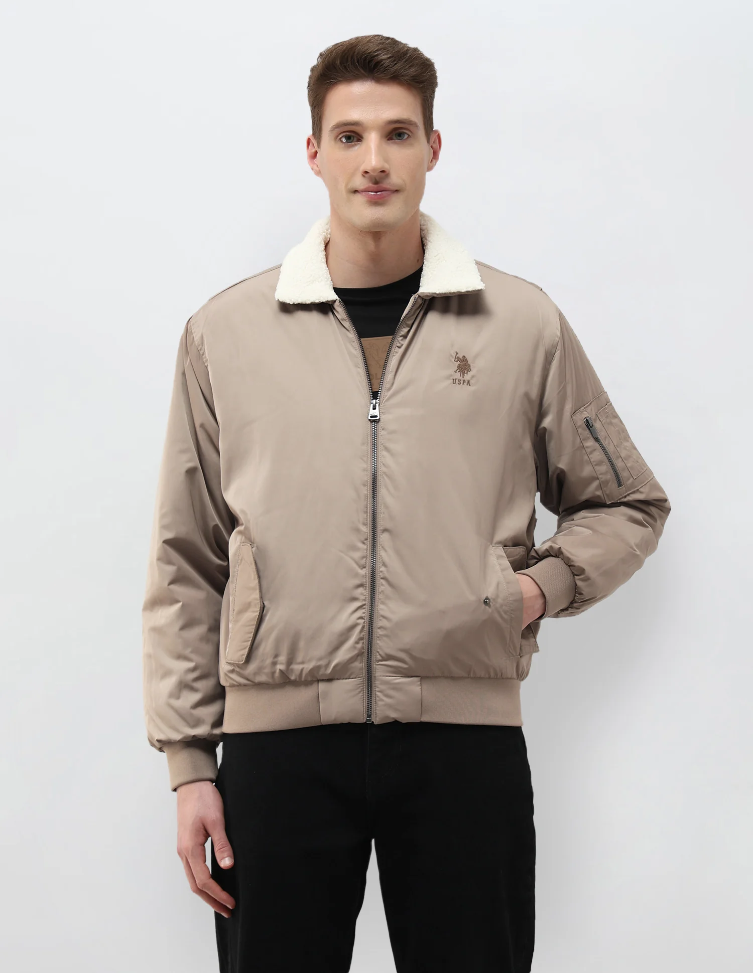 Solid Regular Fit Bomber Jacket - Image 6