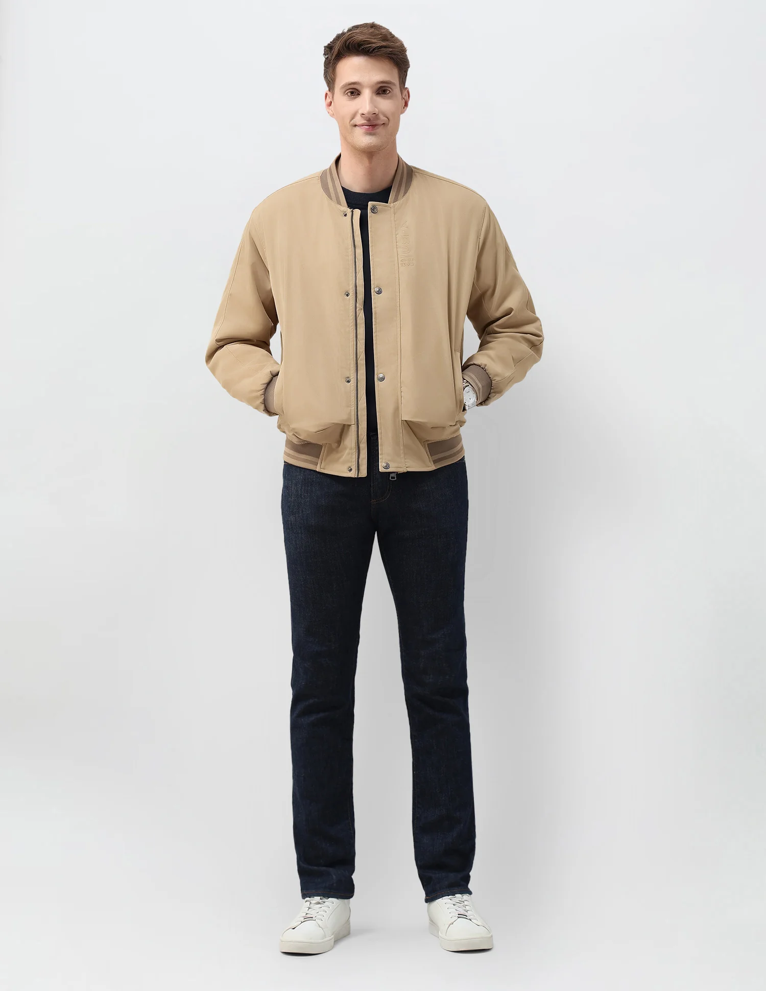 Solid Regular Fit Bomber Jacket - Image 3