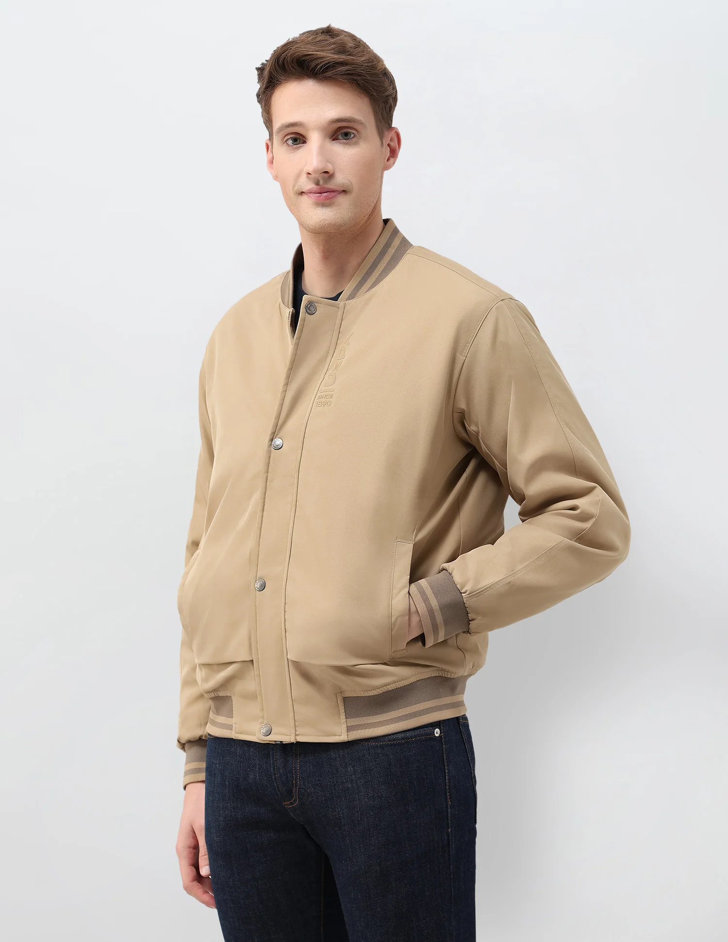 Solid Regular Fit Bomber Jacket - Image 4
