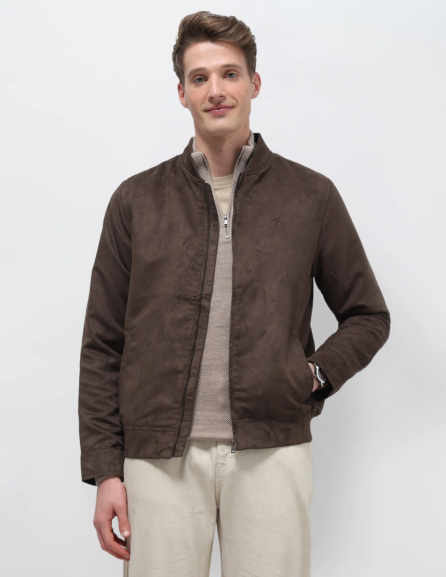 Solid Regular Fit Bomber Jacket