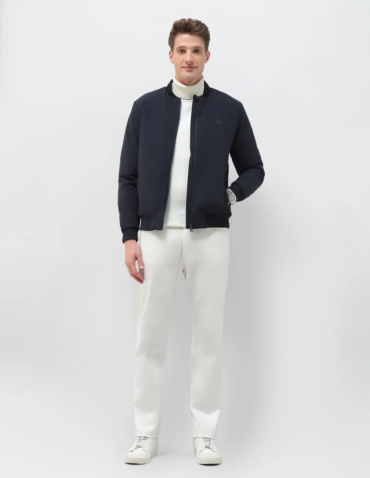 Solid Regular Fit Bomber Jacket - Image 3