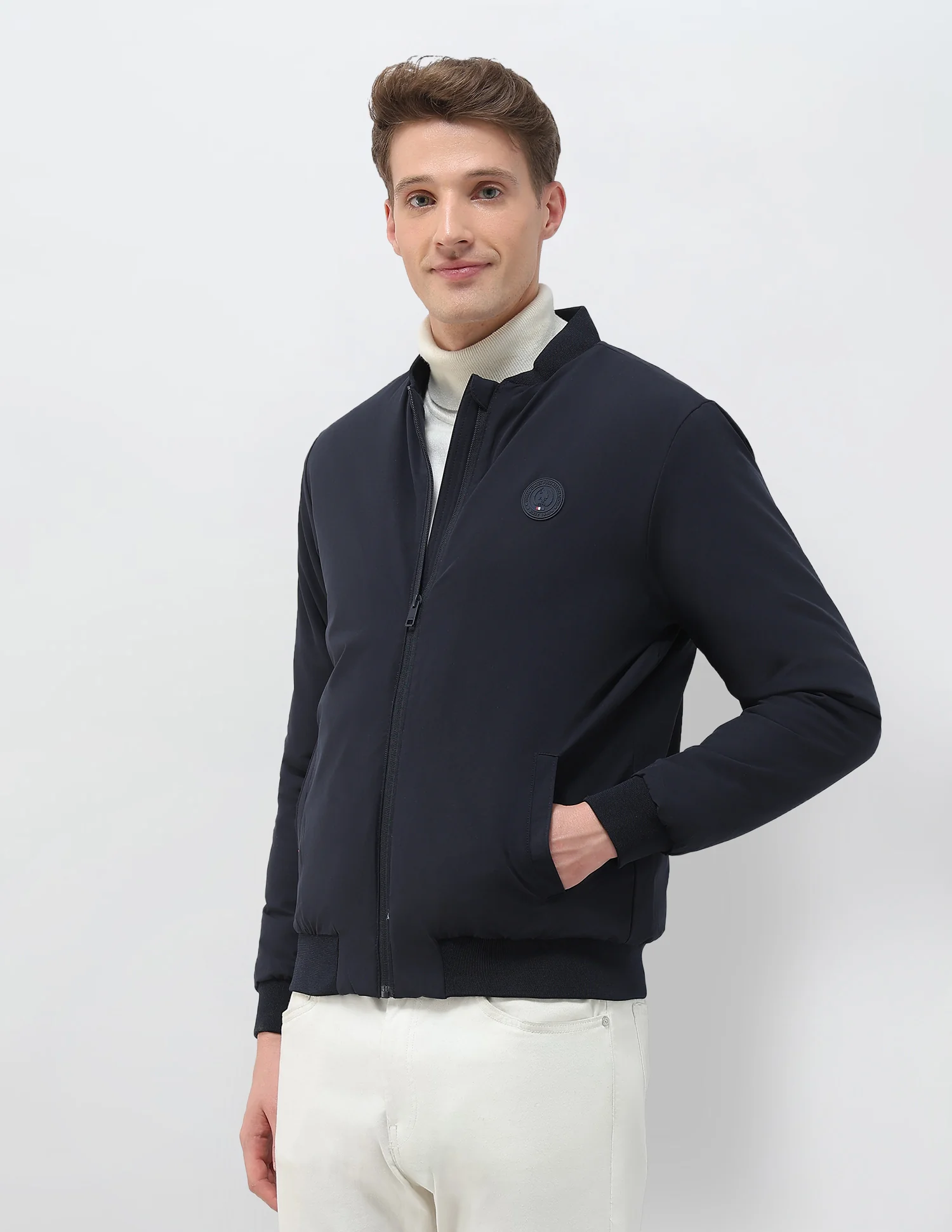 Solid Regular Fit Bomber Jacket - Image 4