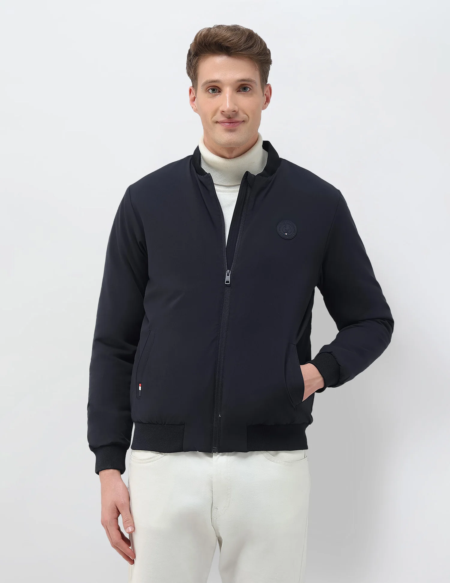 Solid Regular Fit Bomber Jacket - Image 6