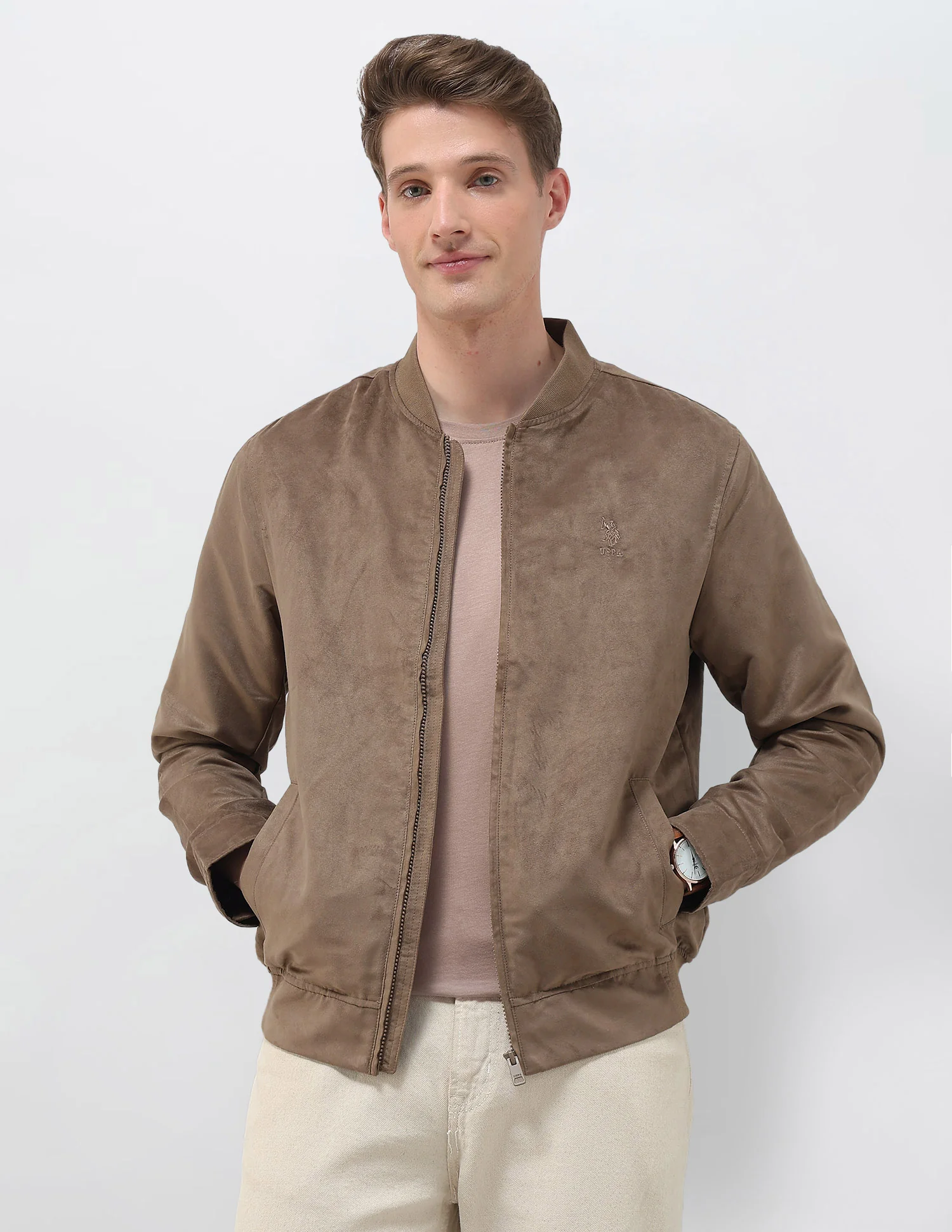 Solid Regular Fit Bomber Jacket