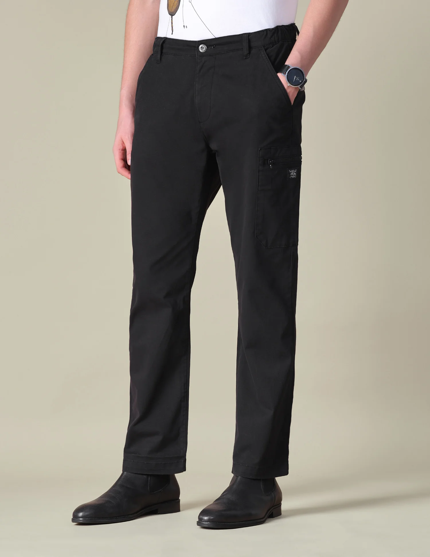 Solid Regular Fit Cargos - Image 4