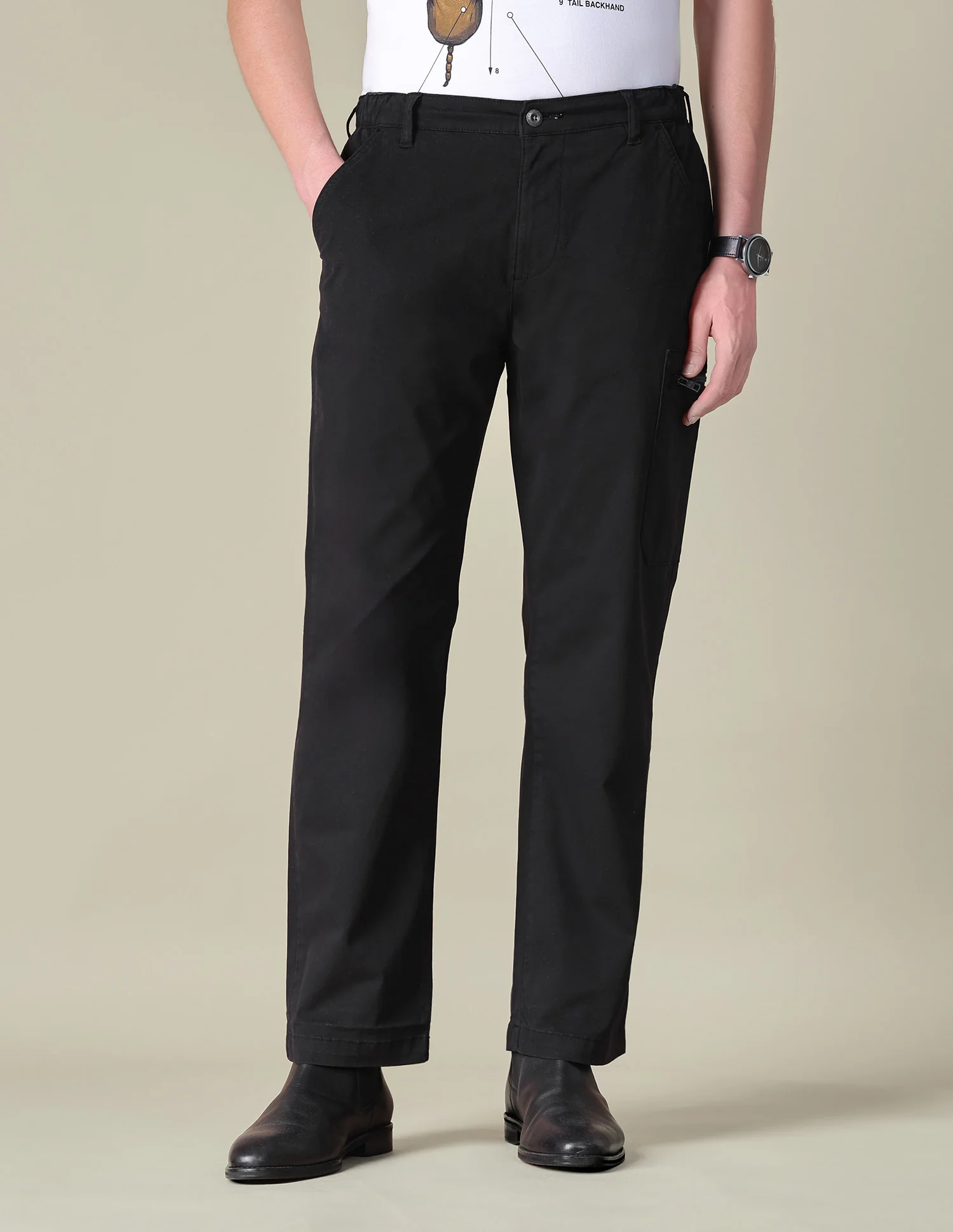 Solid Regular Fit Cargos - Image 6