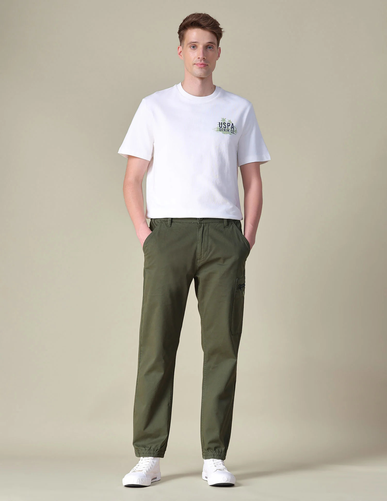 Solid Regular Fit Cargos - Image 3