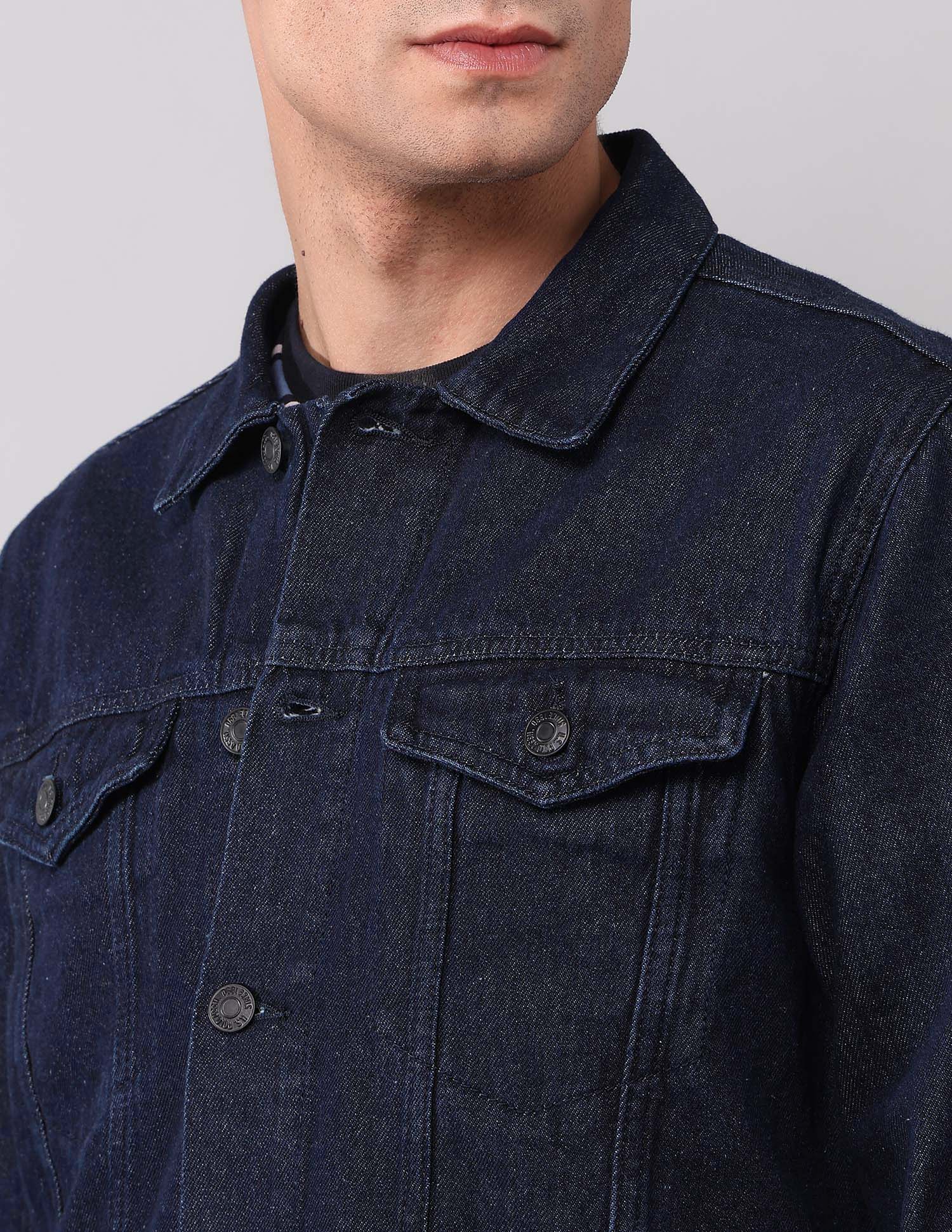 Solid Regular Fit Denim Jacket - Image 7