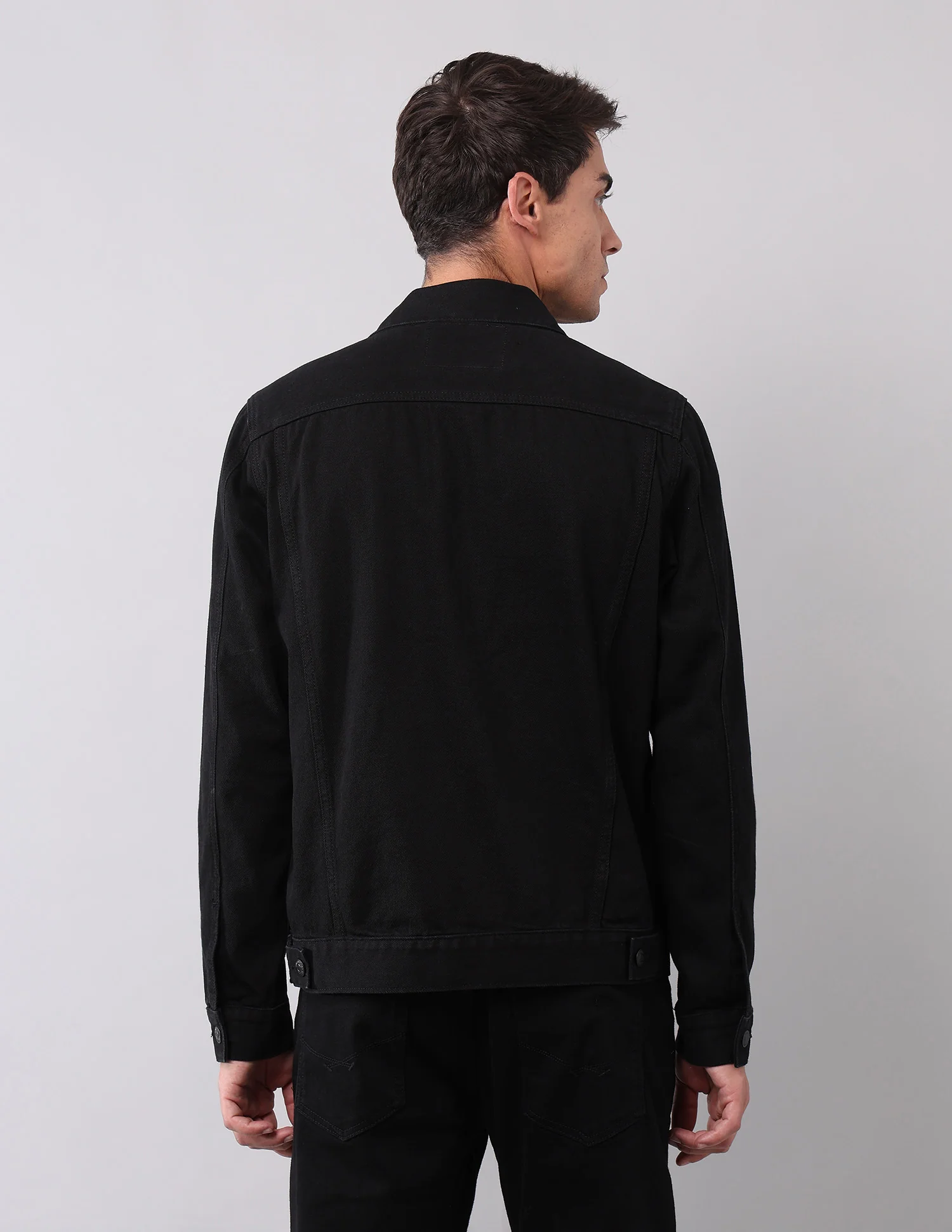 Solid Regular Fit Denim Jacket - Image 5