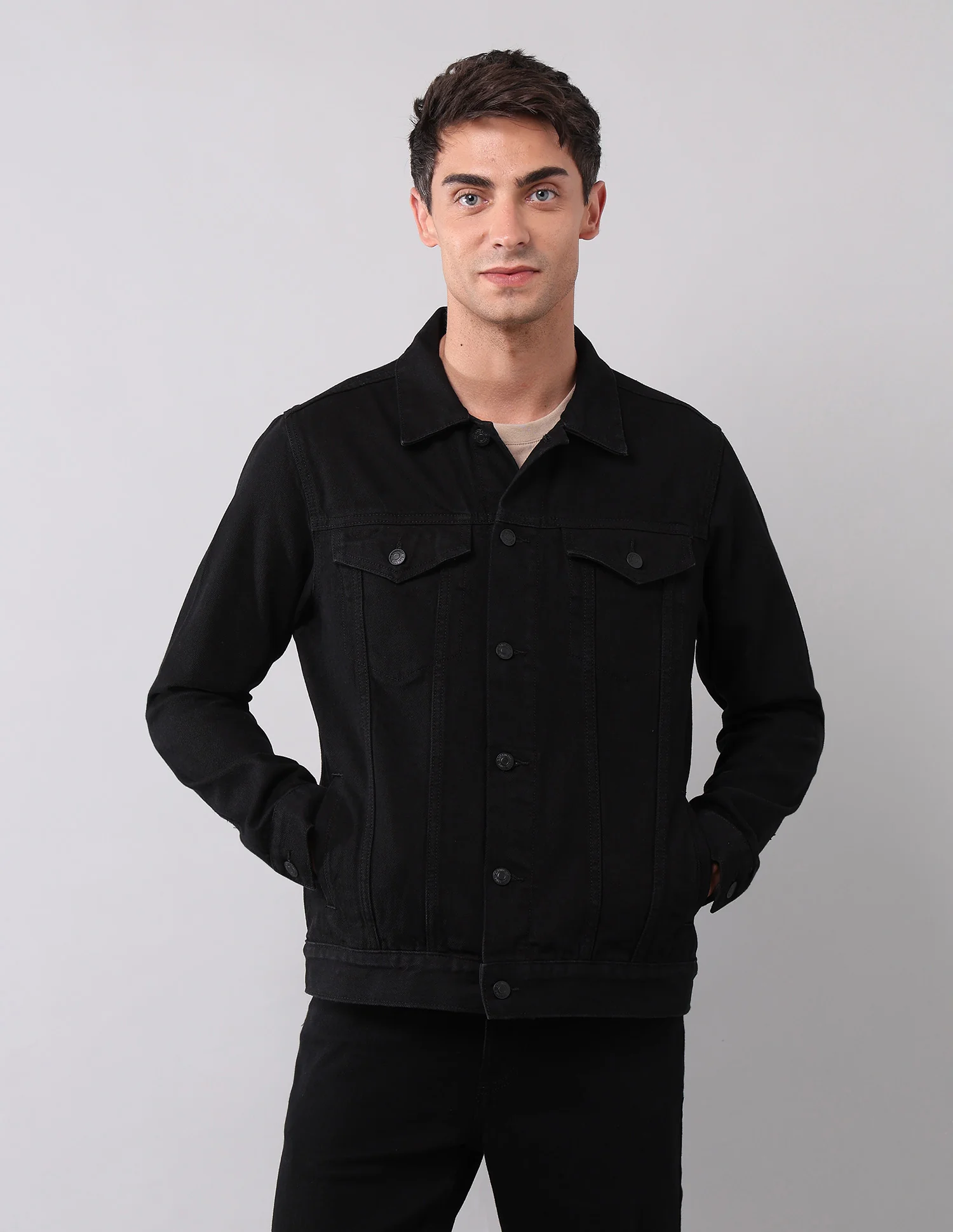 Solid Regular Fit Denim Jacket - Image 6
