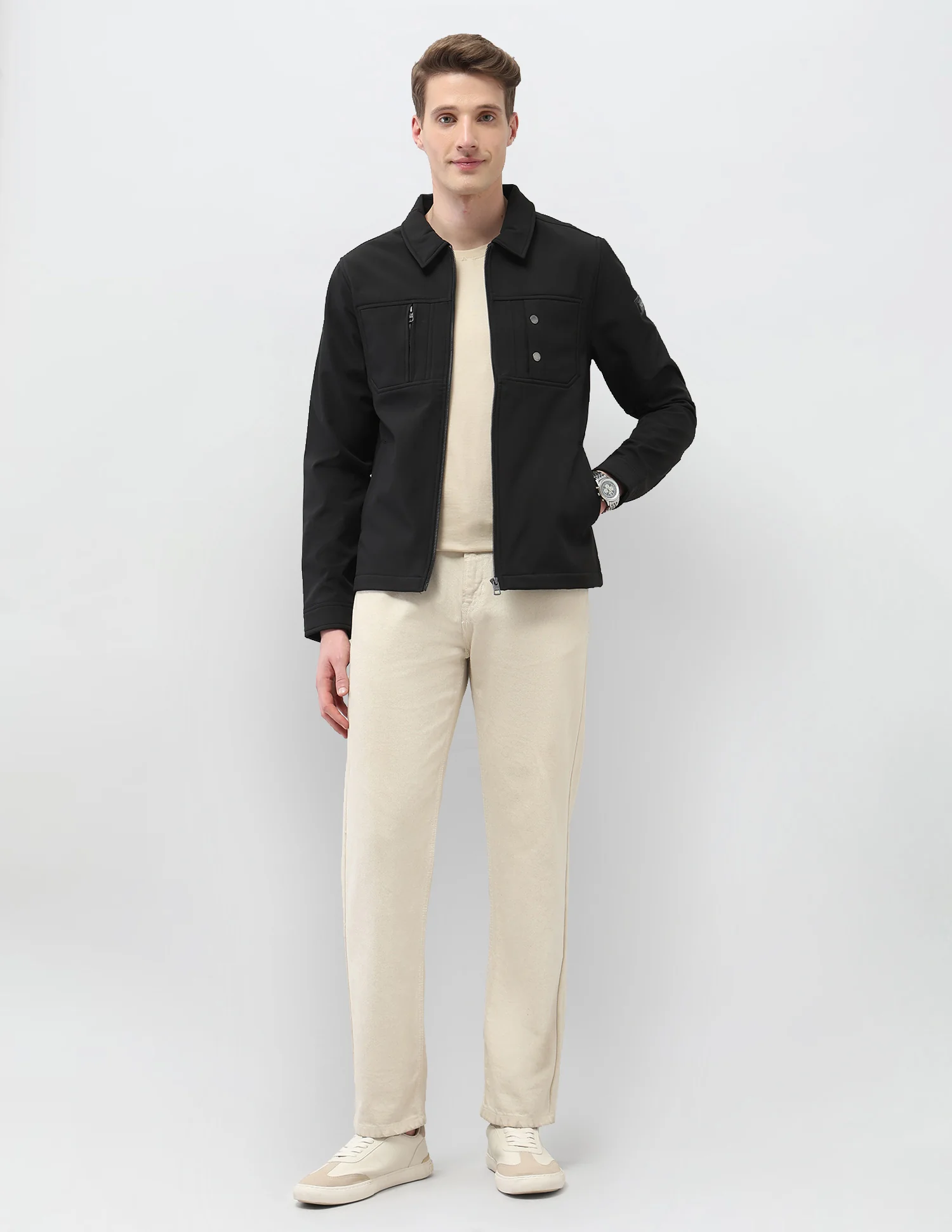 Solid Regular Fit Jacket - Image 3