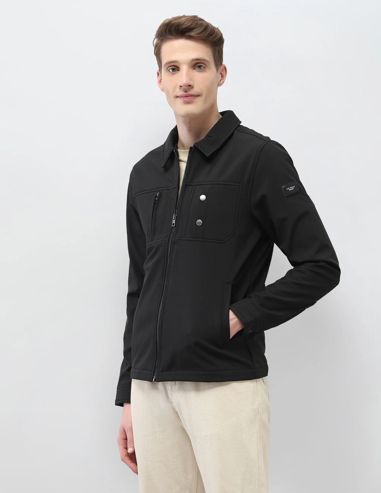 Solid Regular Fit Jacket - Image 4