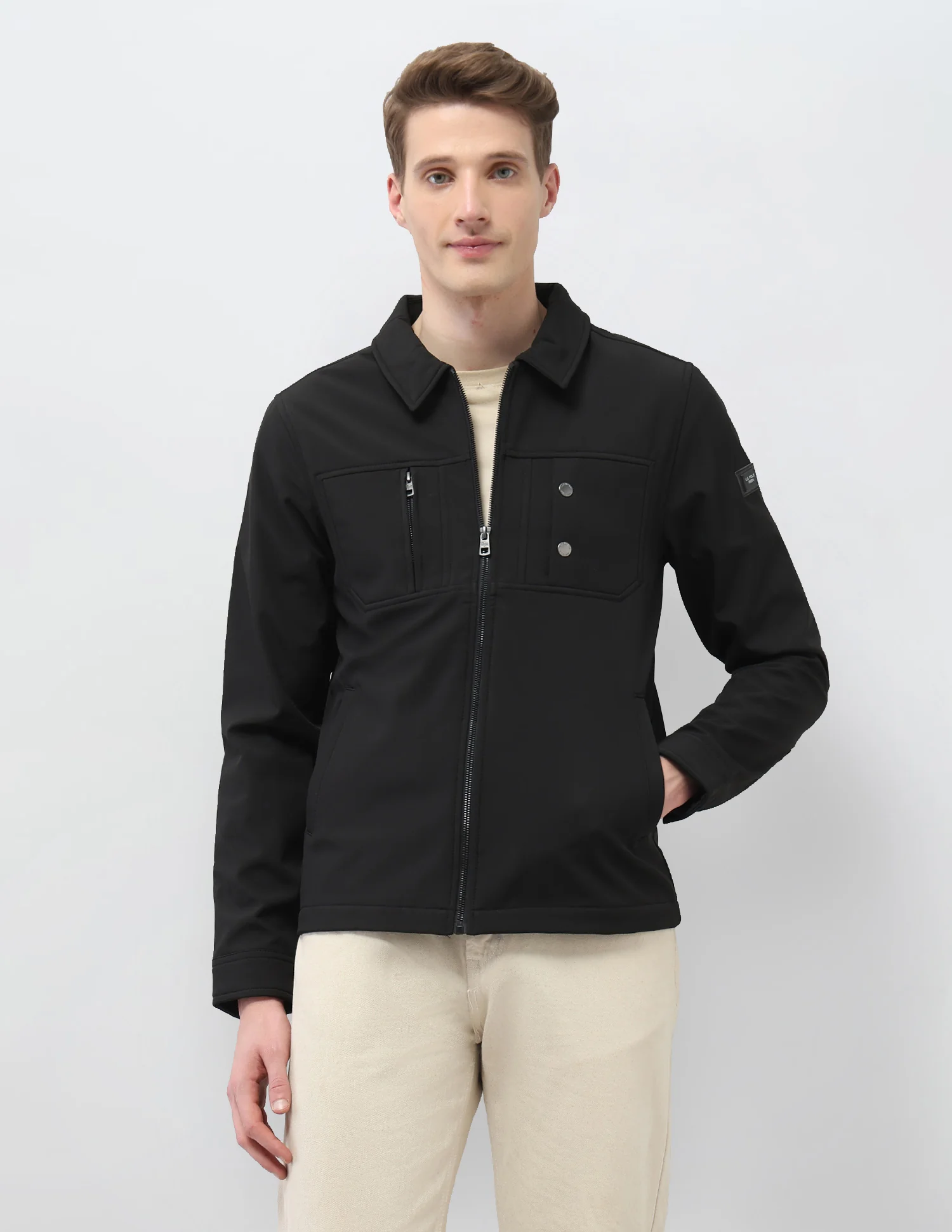 Solid Regular Fit Jacket - Image 6