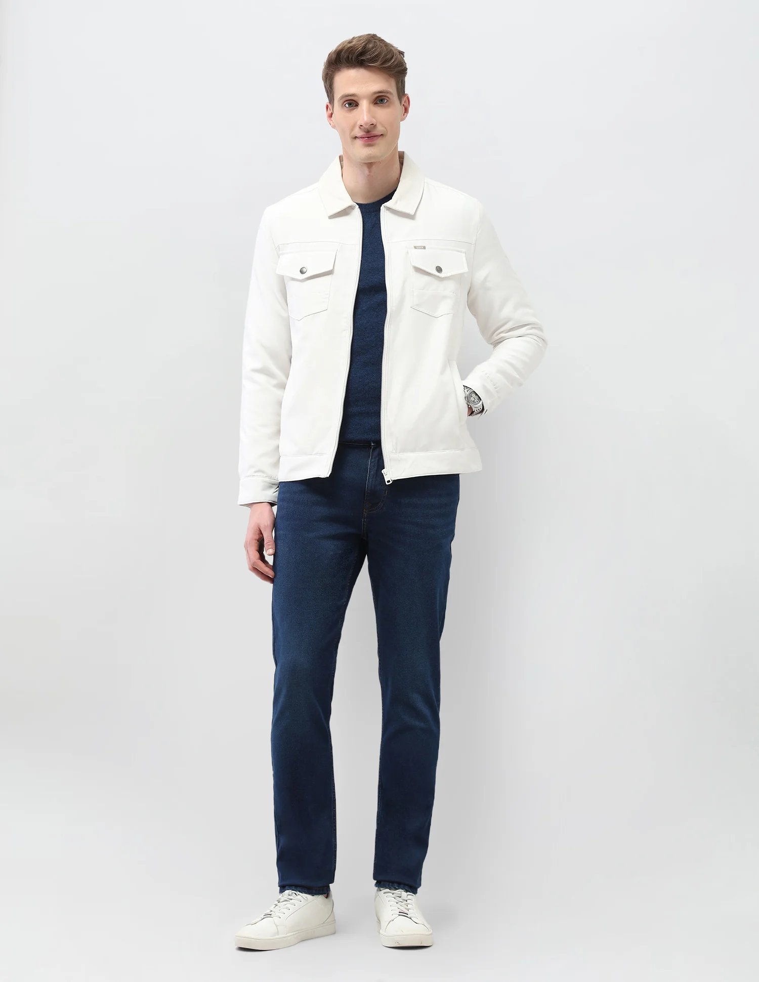 Solid Regular Fit Jacket - Image 3