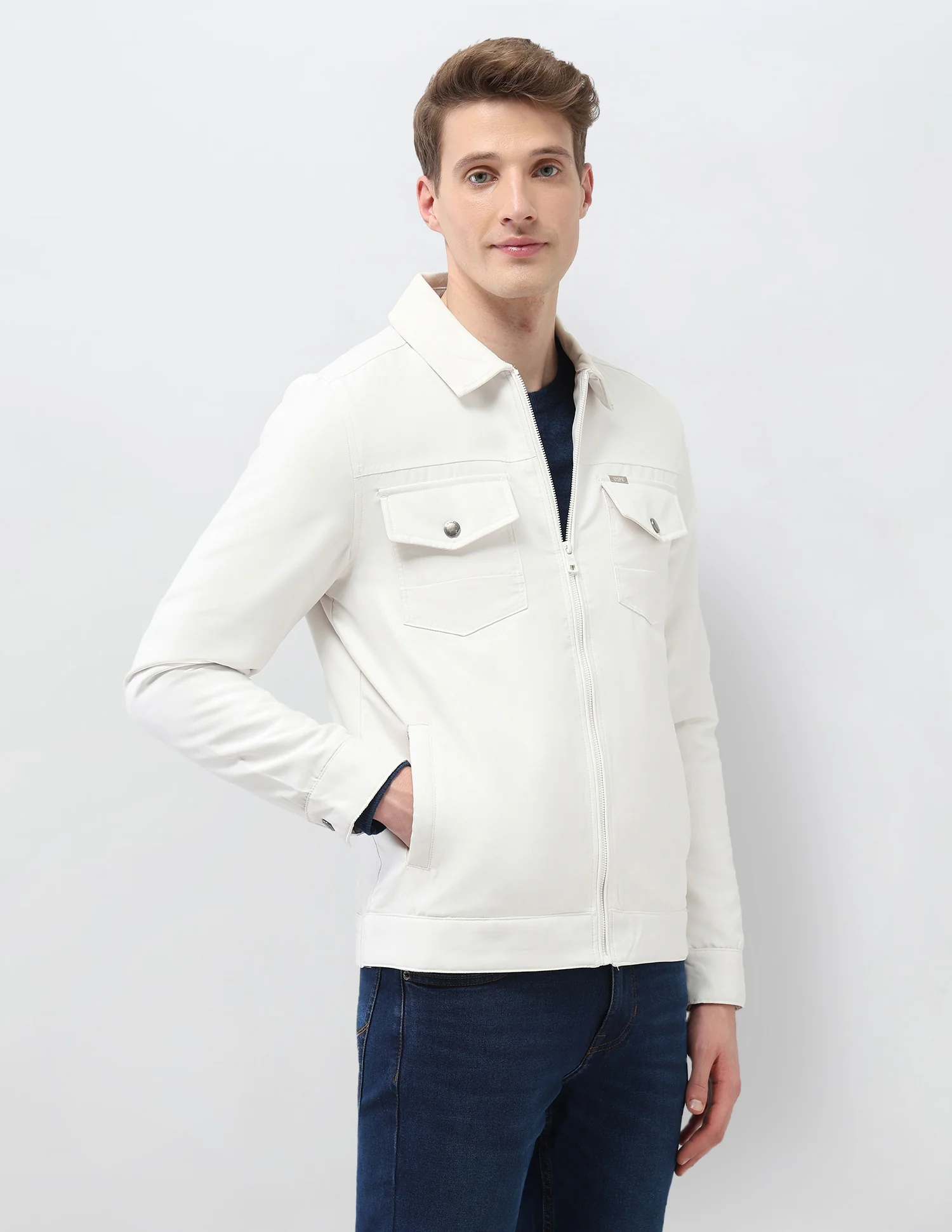 Solid Regular Fit Jacket - Image 4