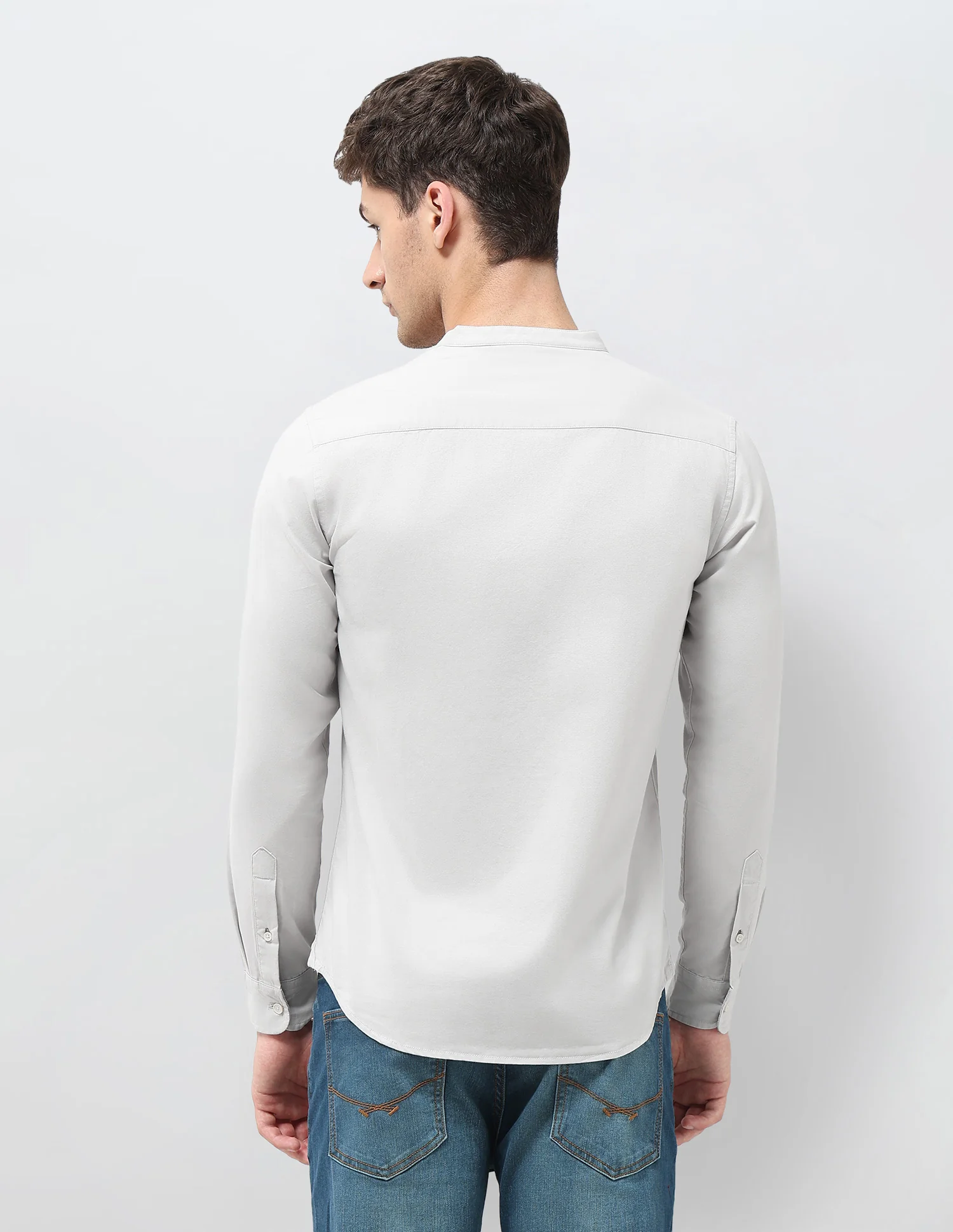 Solid Regular Fit Mandarin Shirt - Image 5