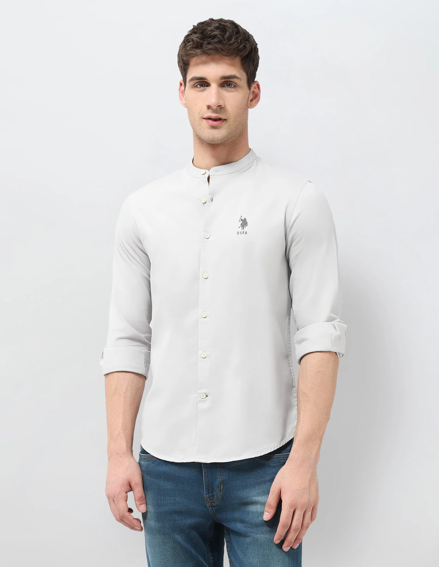 Solid Regular Fit Mandarin Shirt - Image 6
