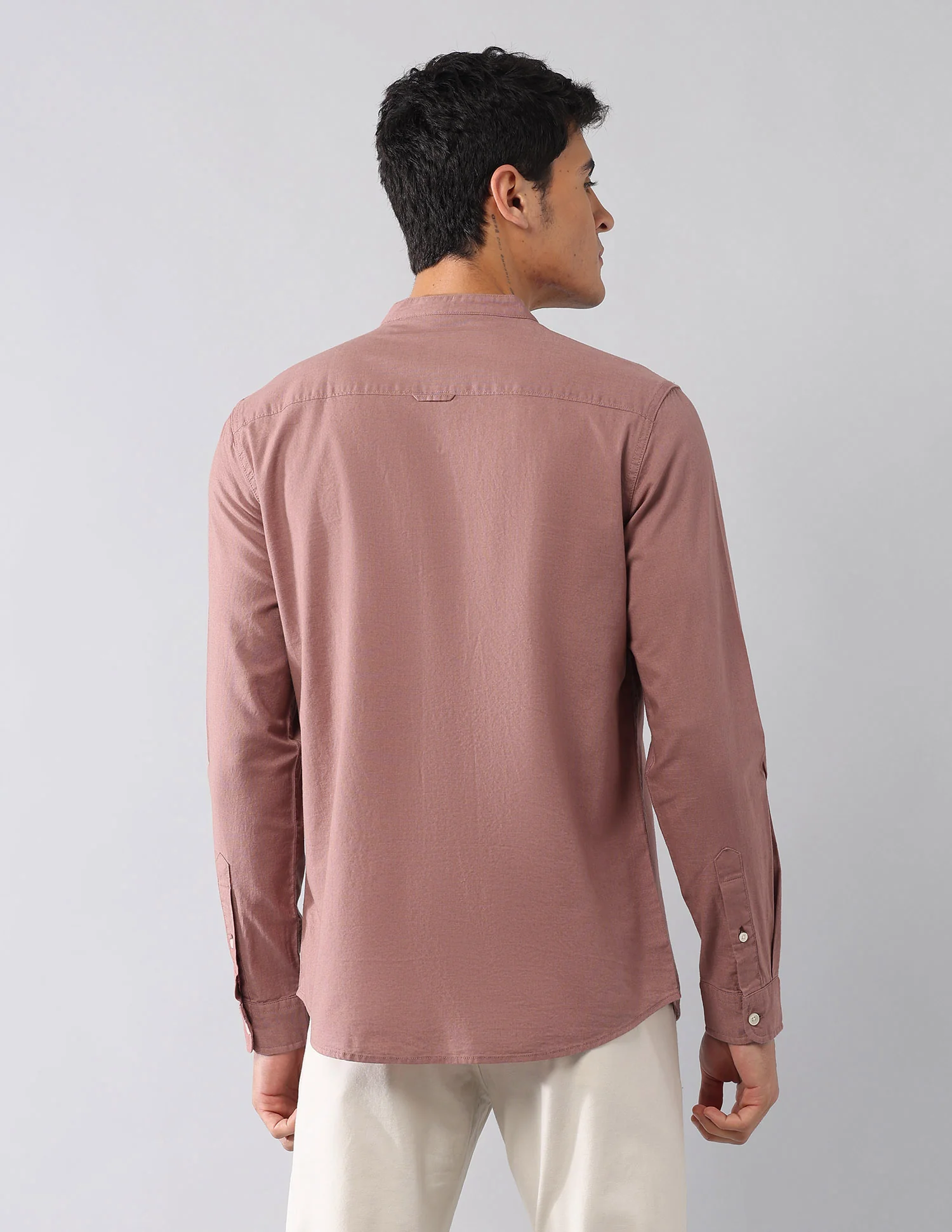 Solid Regular Fit Mandarin Shirt - Image 5
