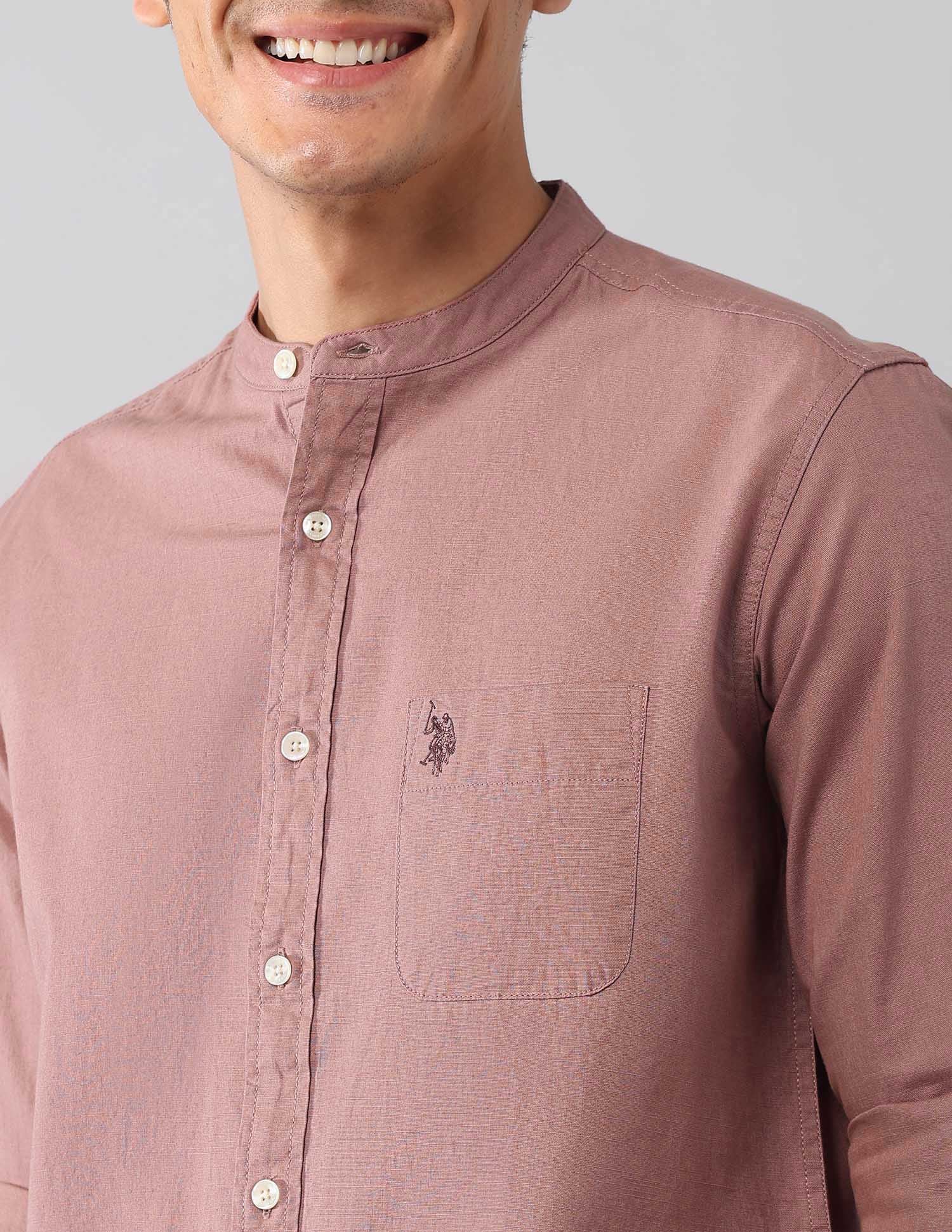 Solid Regular Fit Mandarin Shirt - Image 7