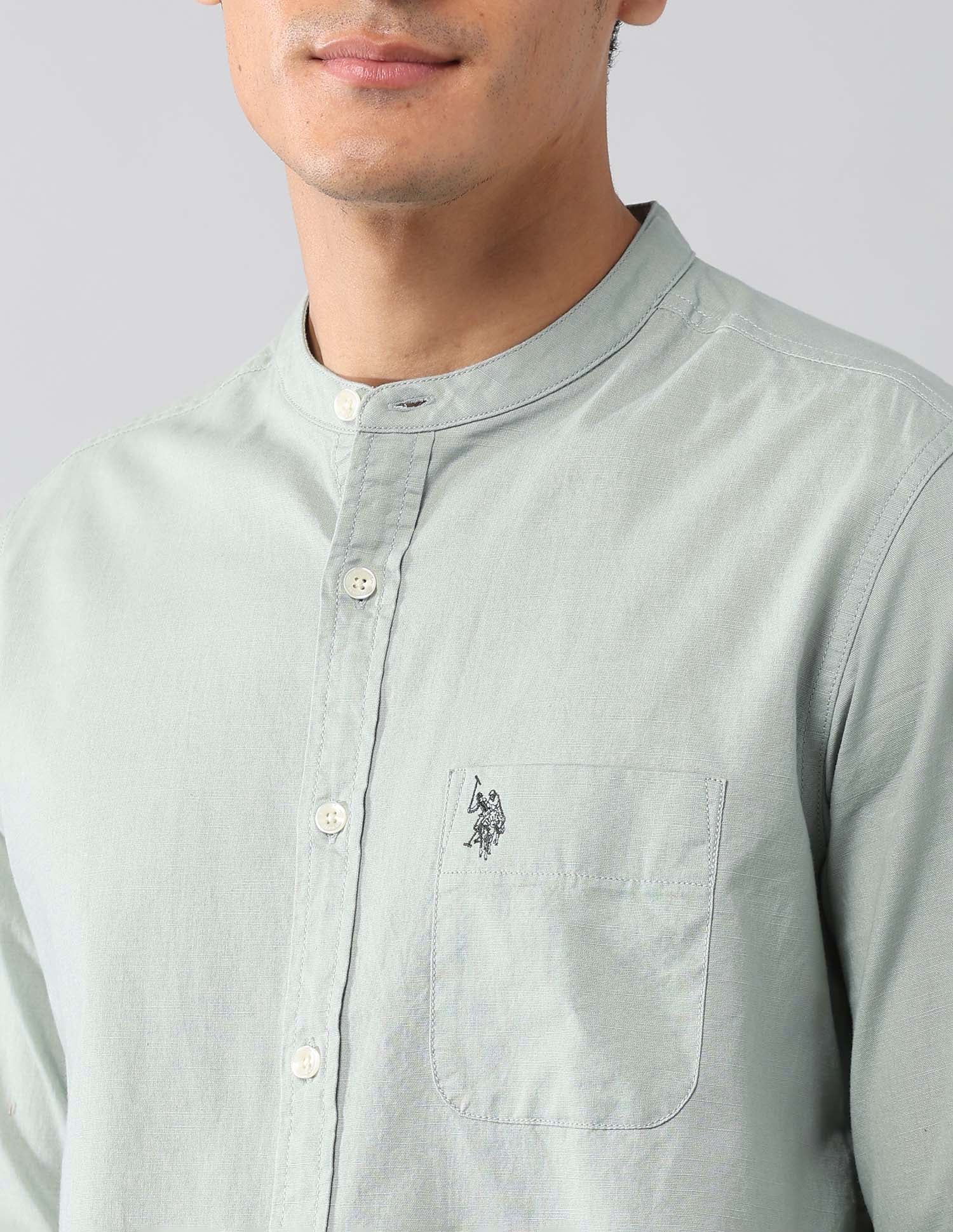Solid Regular Fit Mandarin Shirt - Image 7