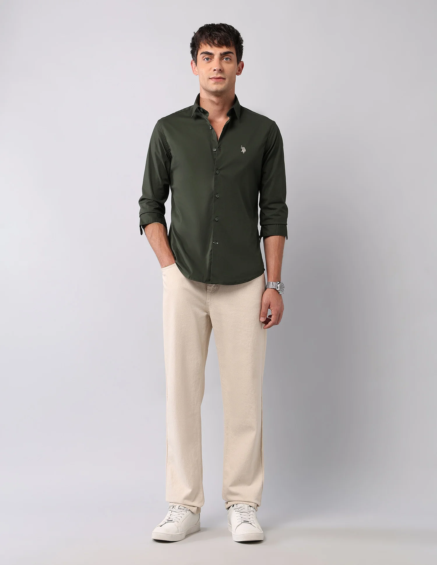 Solid Regular Fit Poplin Shirt - Image 3