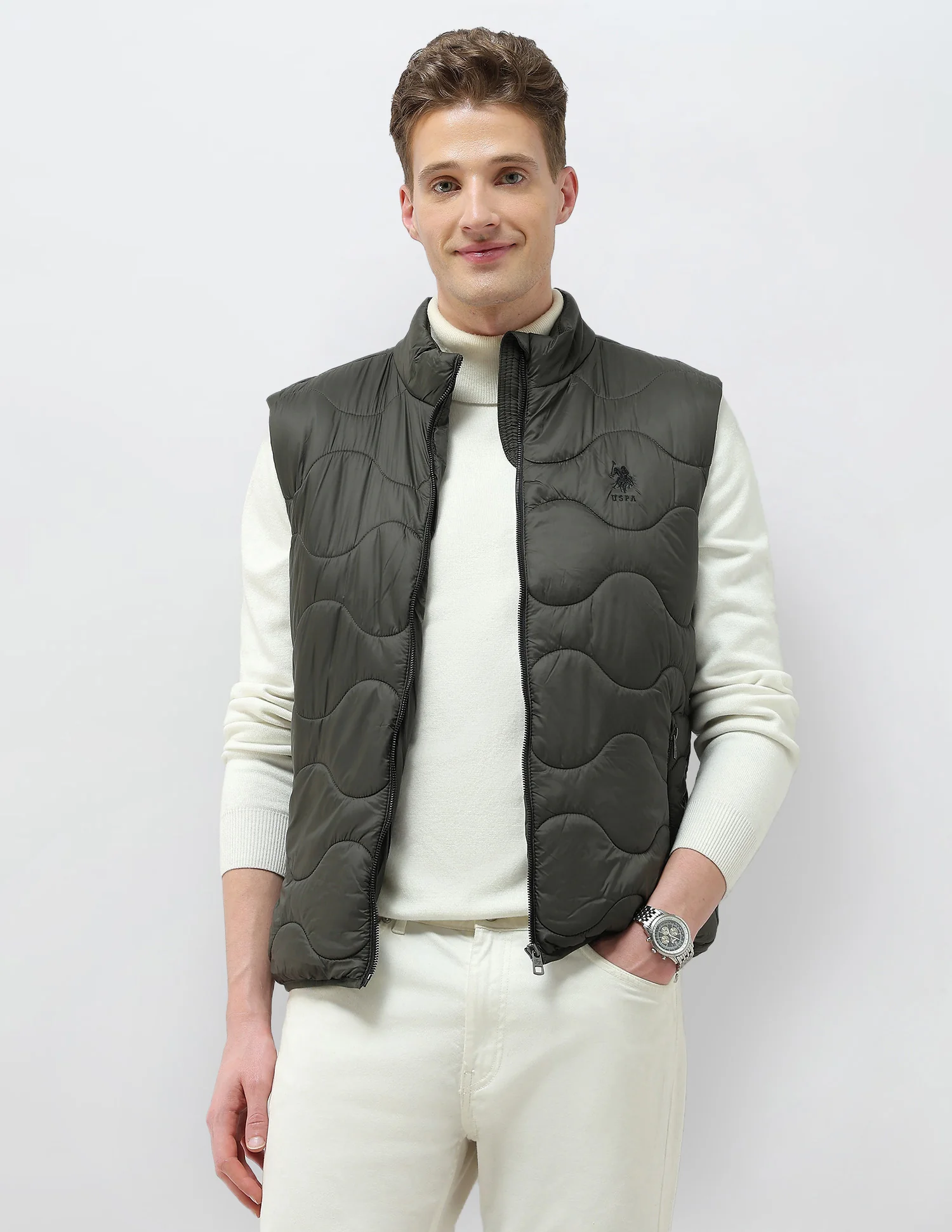 Solid Regular Fit Quilted Jacket