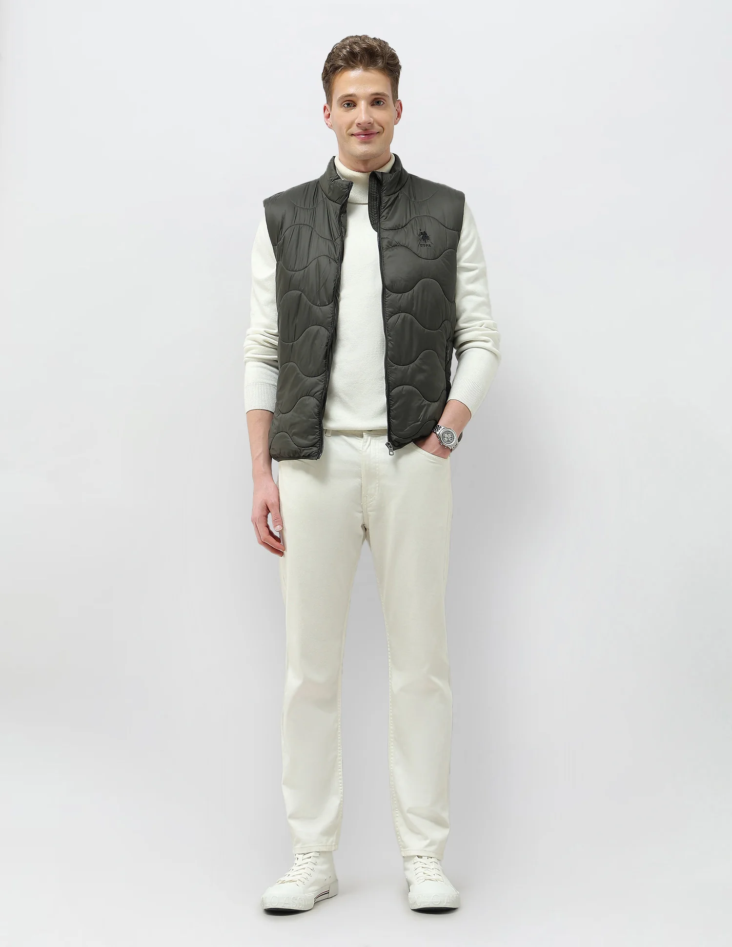 Solid Regular Fit Quilted Jacket - Image 3