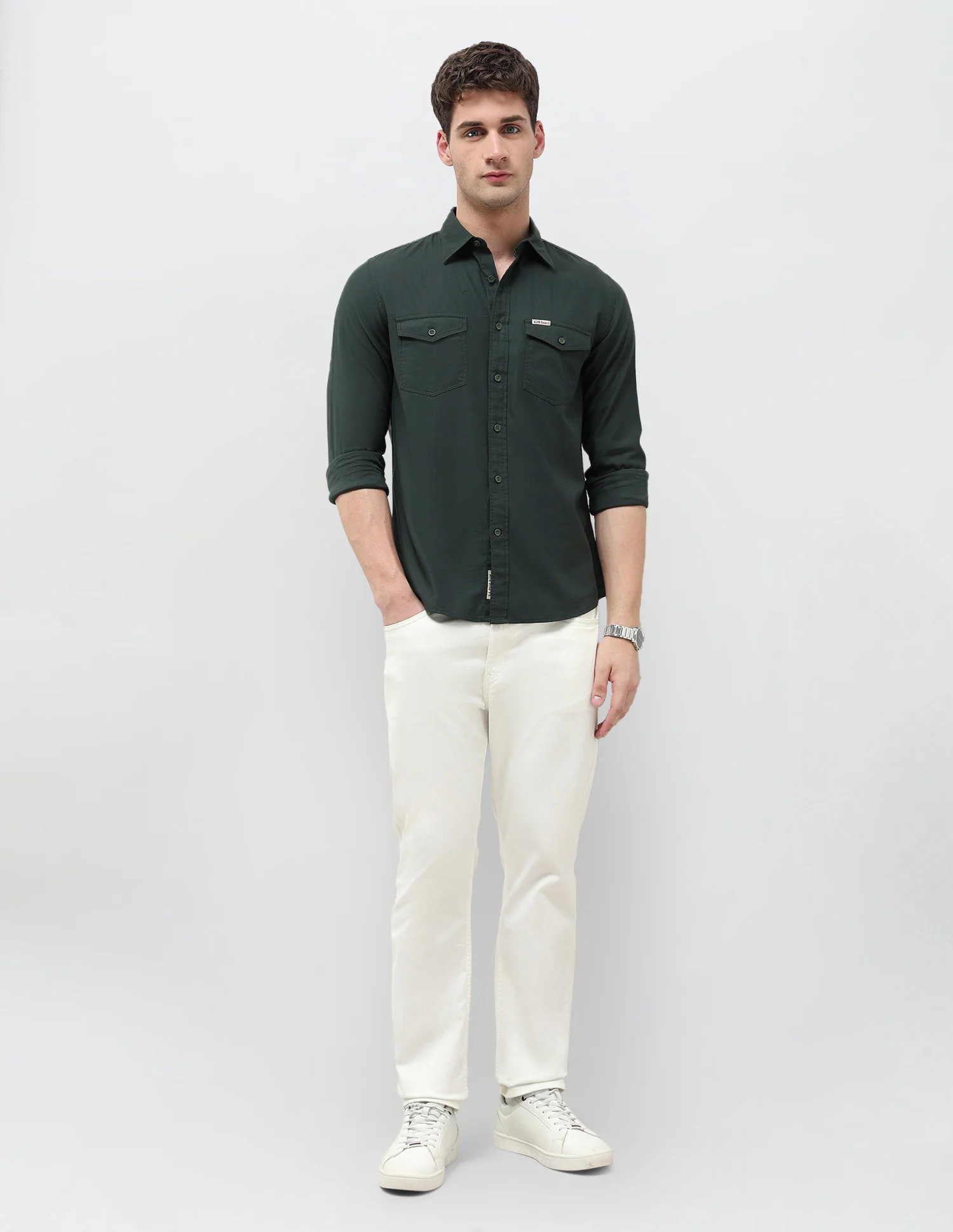 Solid Regular Fit Twill Shirt - Image 3