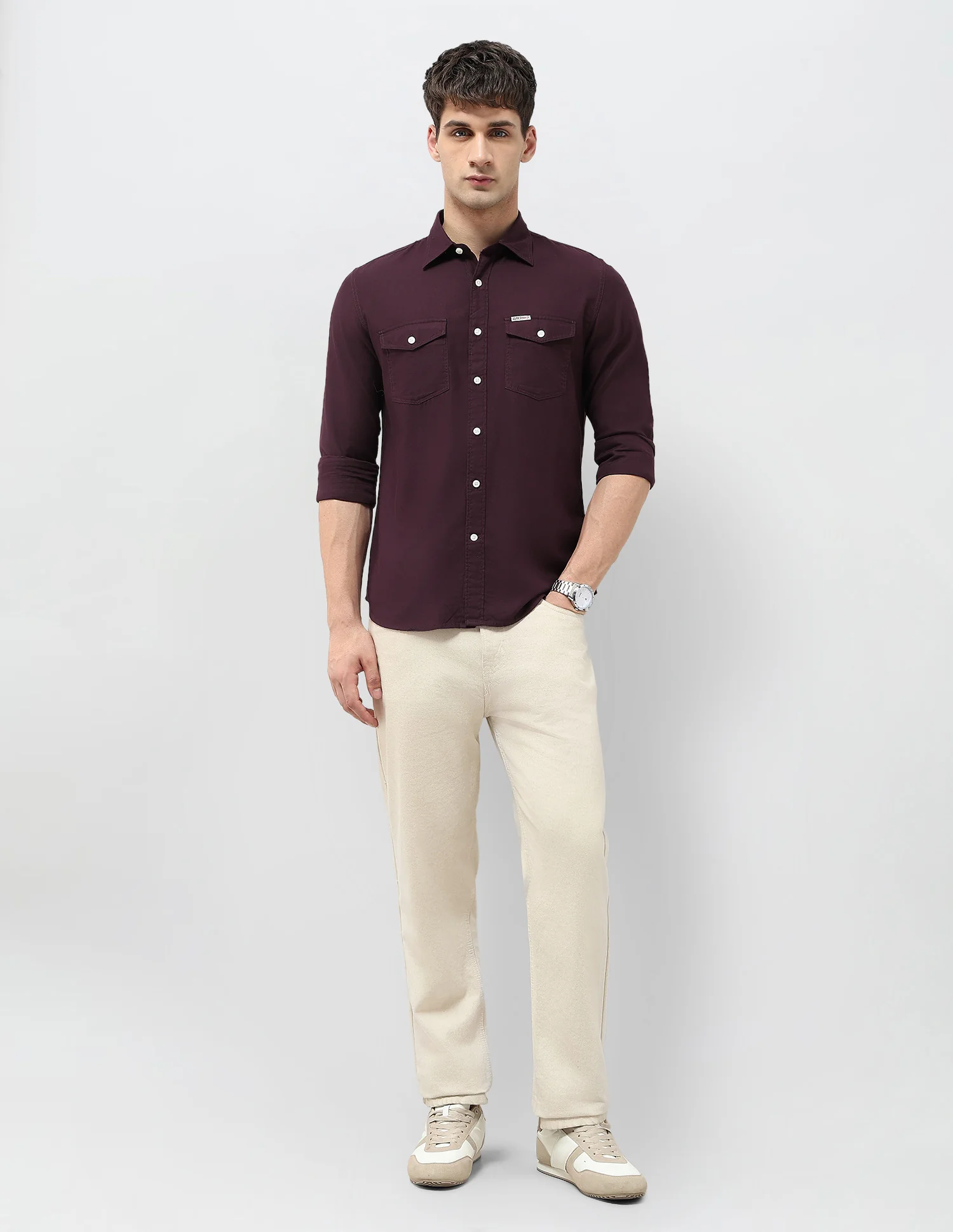 Solid Regular Fit Twill Shirt - Image 3