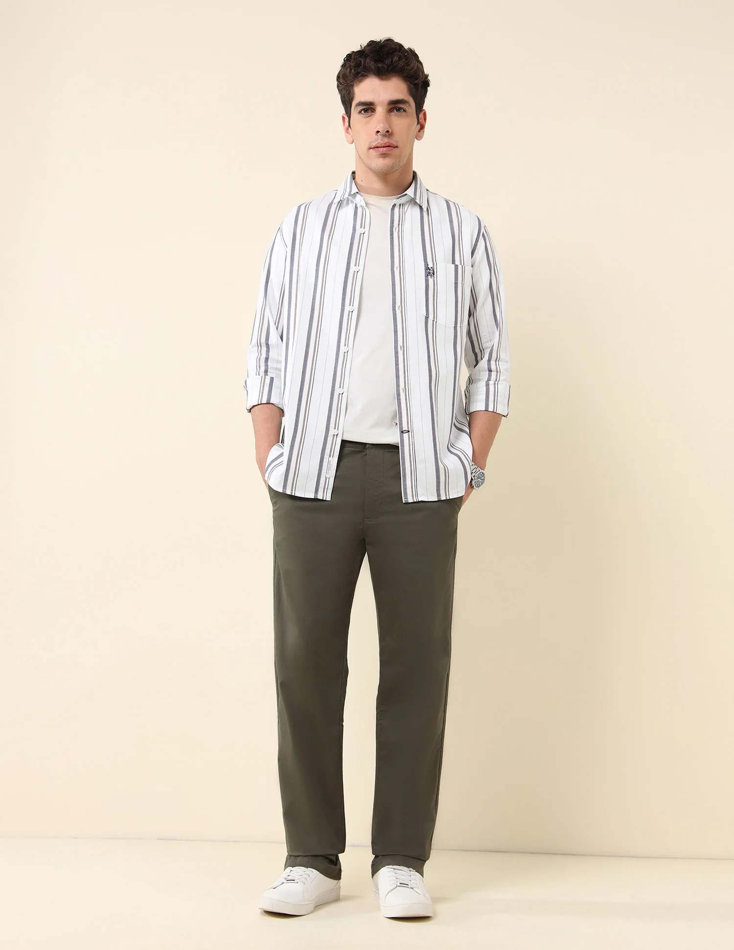 Solid Riley Fit Straight Fit Trousers - Image 3