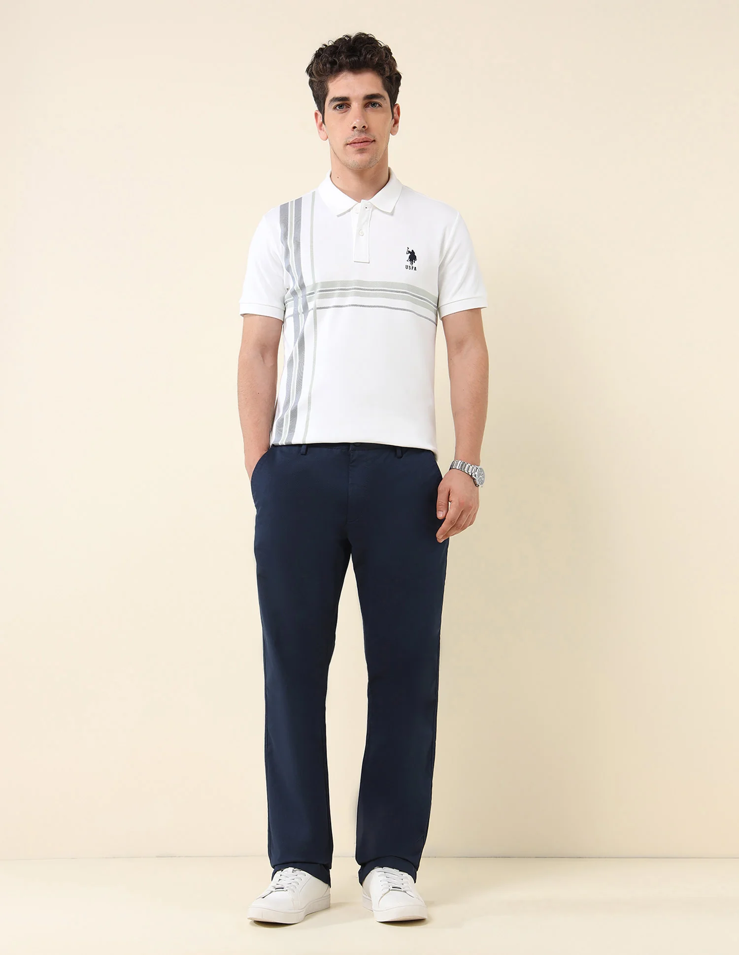 Solid Riley Fit Straight Fit Trousers - Image 3