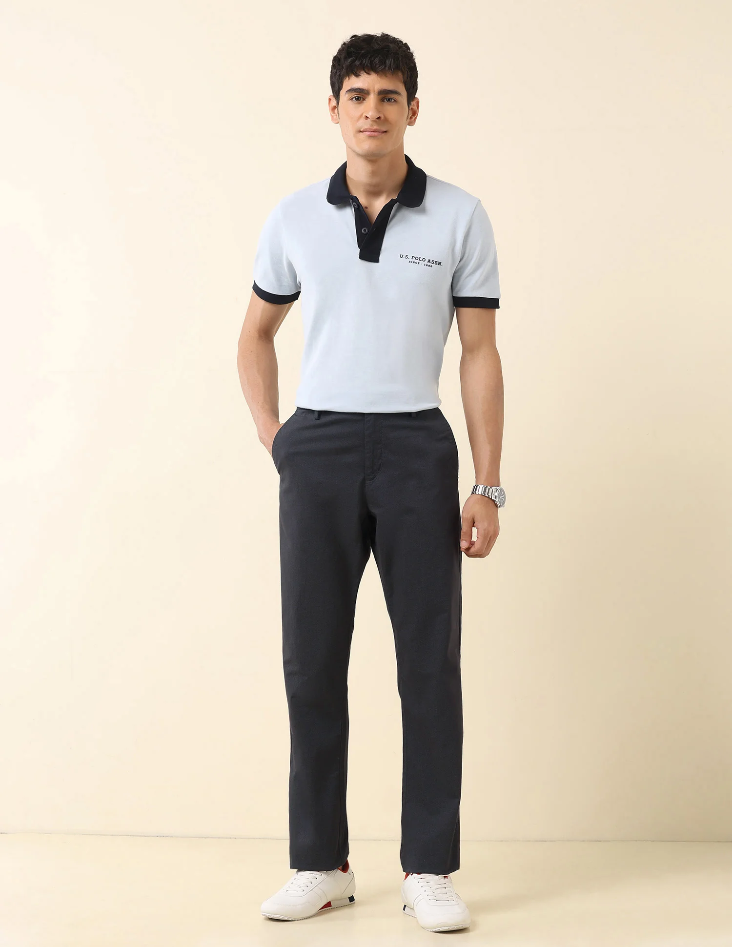 Solid Riley Straight Fit Trousers - Image 3