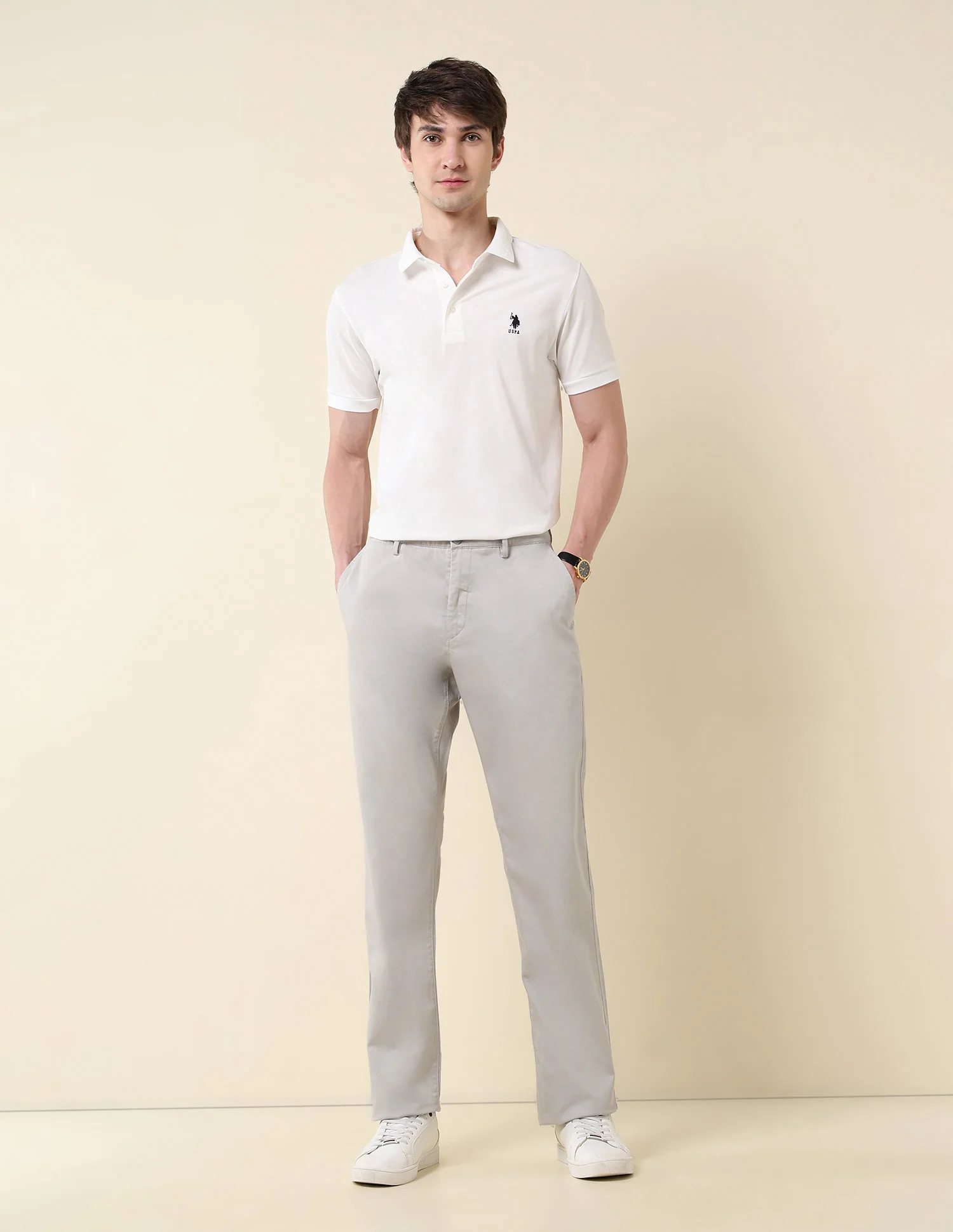 Solid Riley Straight Fit Twill Trousers - Image 3