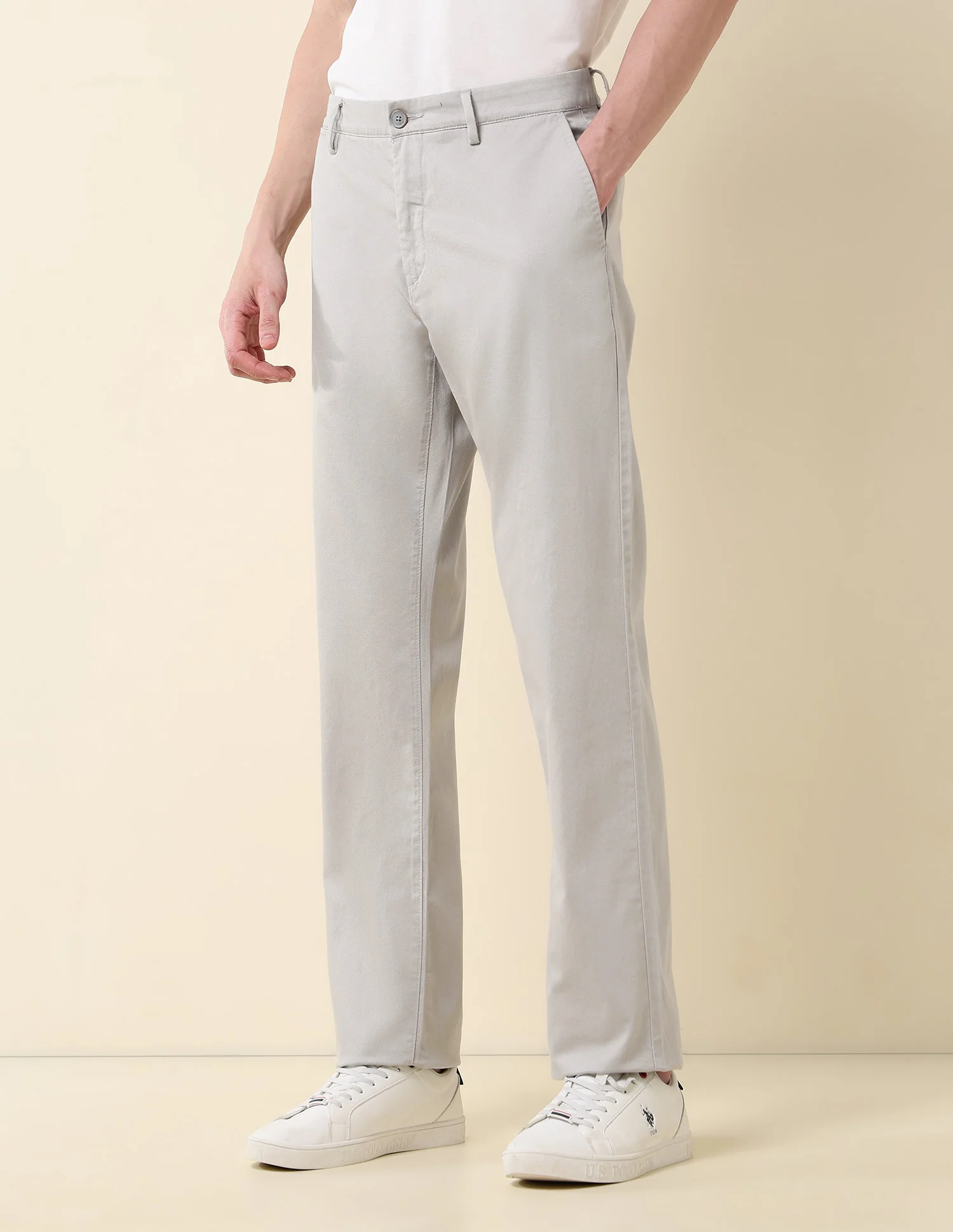 Solid Riley Straight Fit Twill Trousers - Image 4