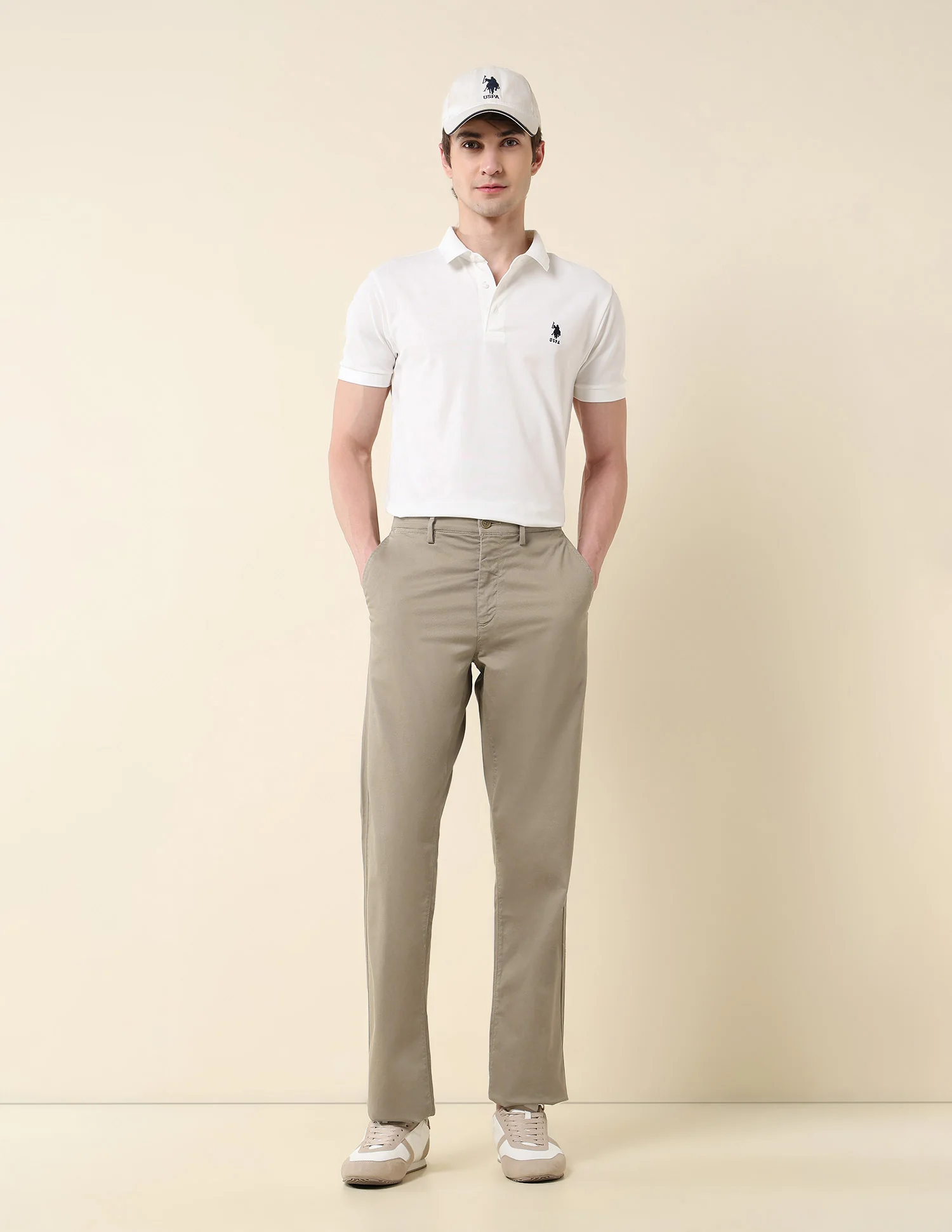 Solid Riley Straight Fit Twill Trousers - Image 3