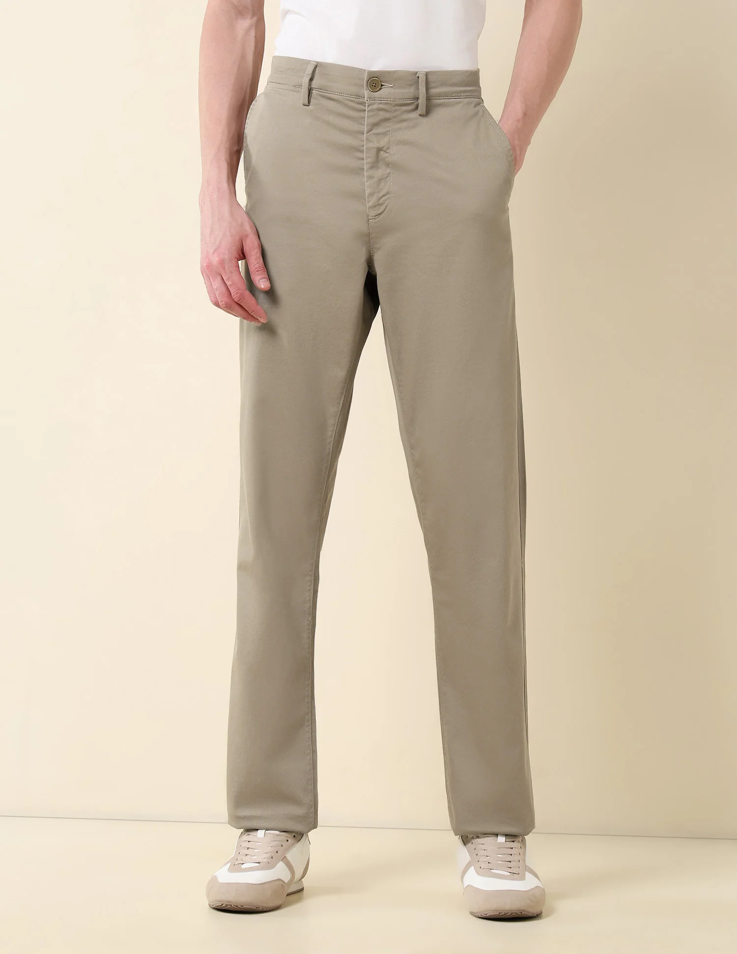 Solid Riley Straight Fit Twill Trousers - Image 6