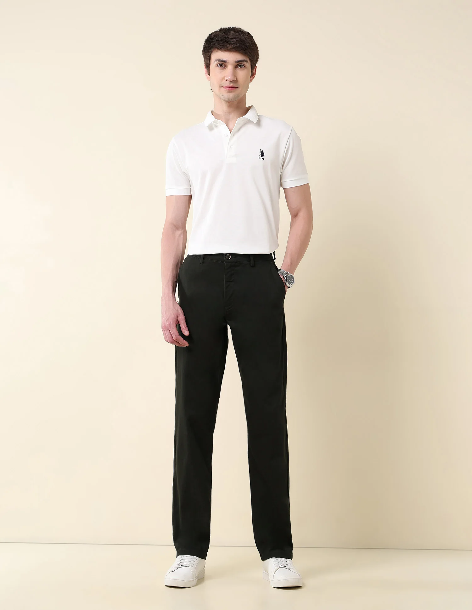 Solid Riley Straight Fit Twill Trousers - Image 3