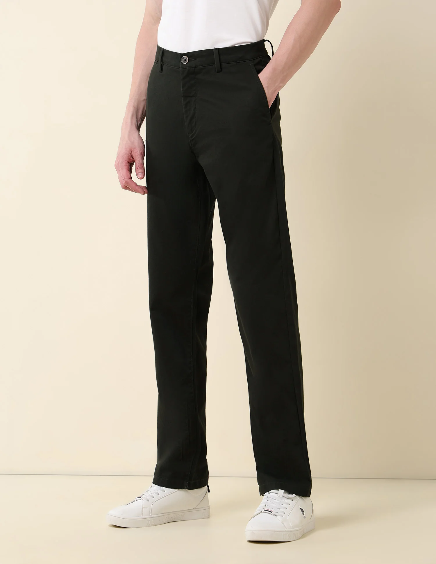 Solid Riley Straight Fit Twill Trousers - Image 4