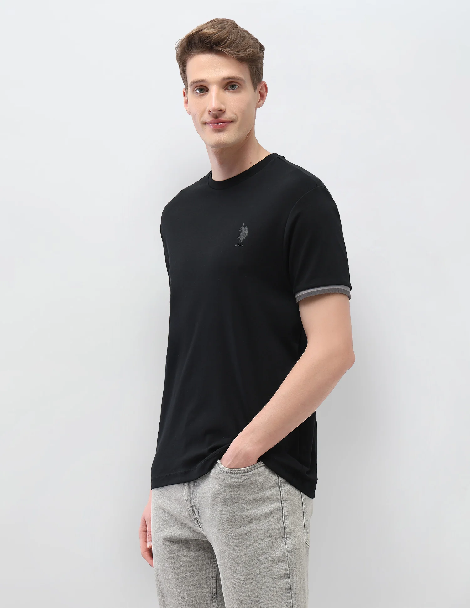 Solid Slim Fit Black & Gold T-Shirt - Image 4