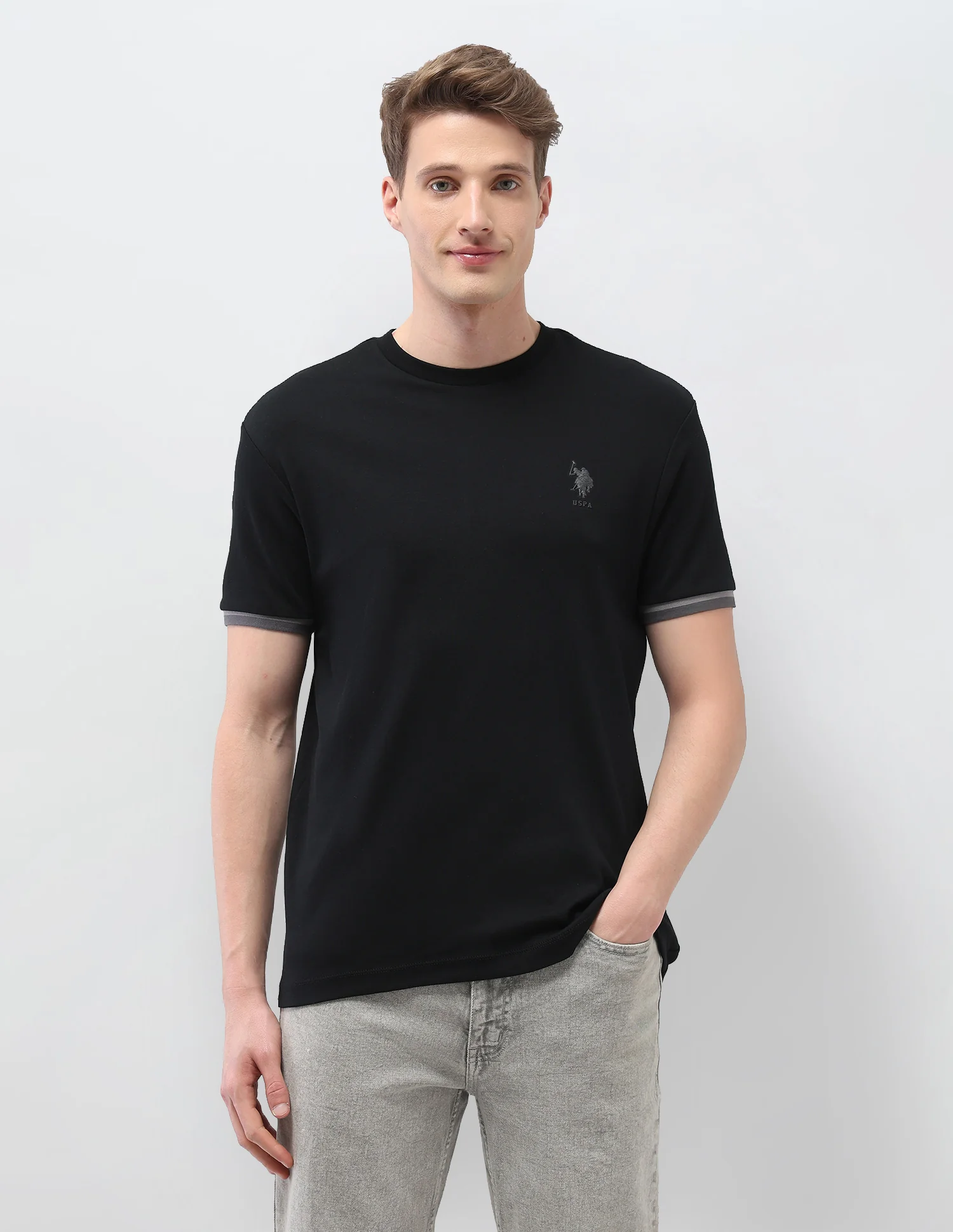 Solid Slim Fit Black & Gold T-Shirt - Image 6