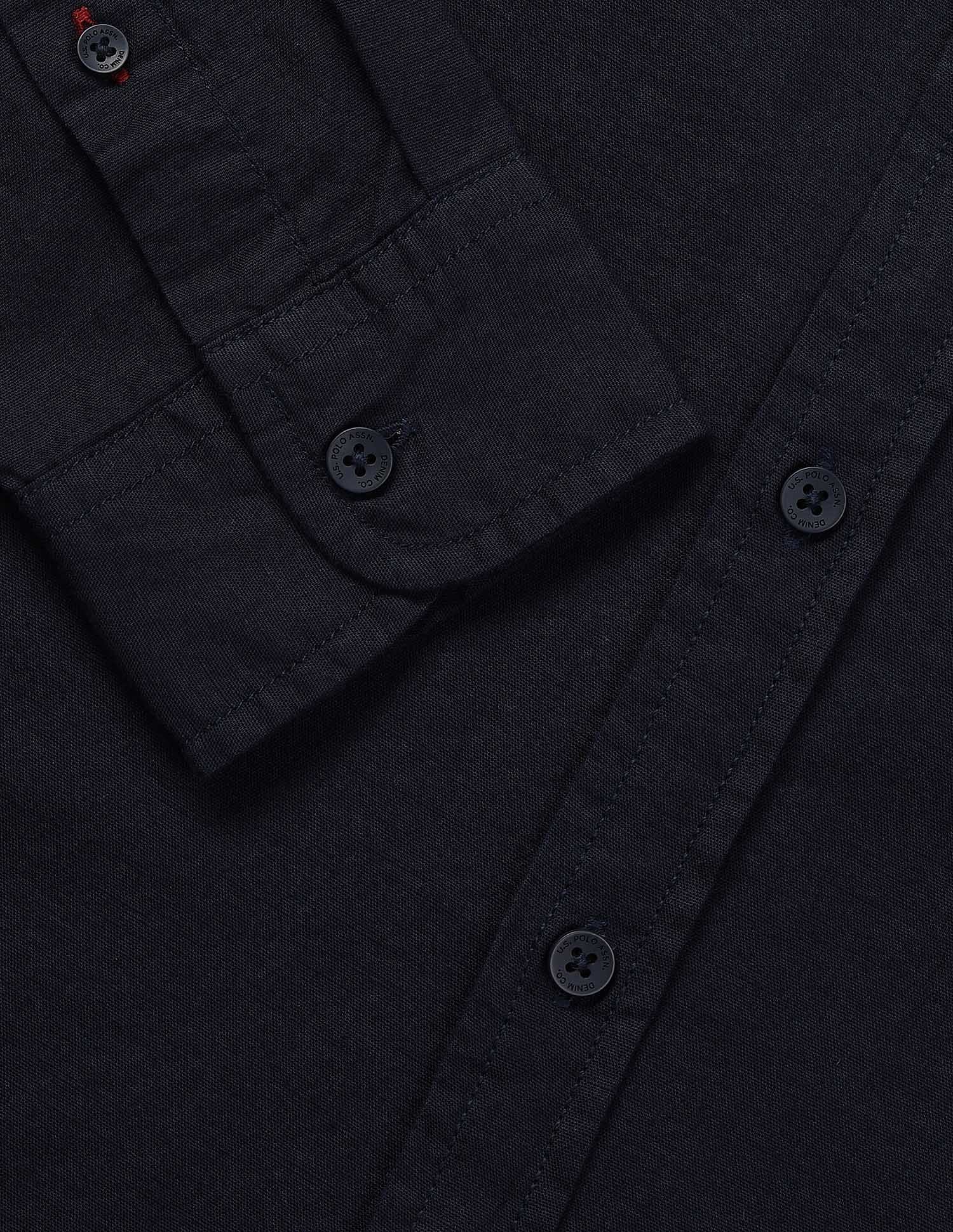 Solid Slub Mandarin Collar Shirt - Image 8