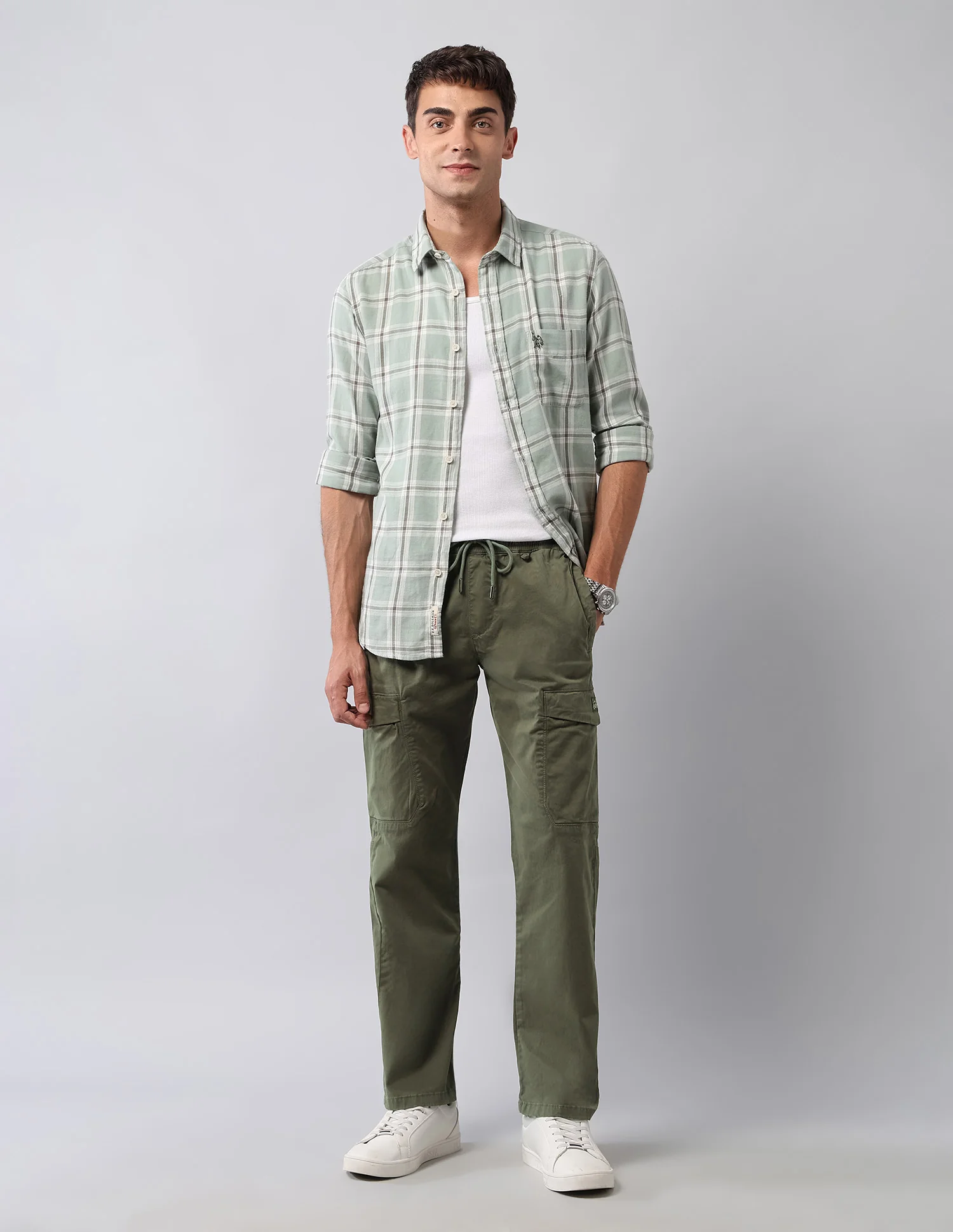 Solid Straight Fit Cargos - Image 3