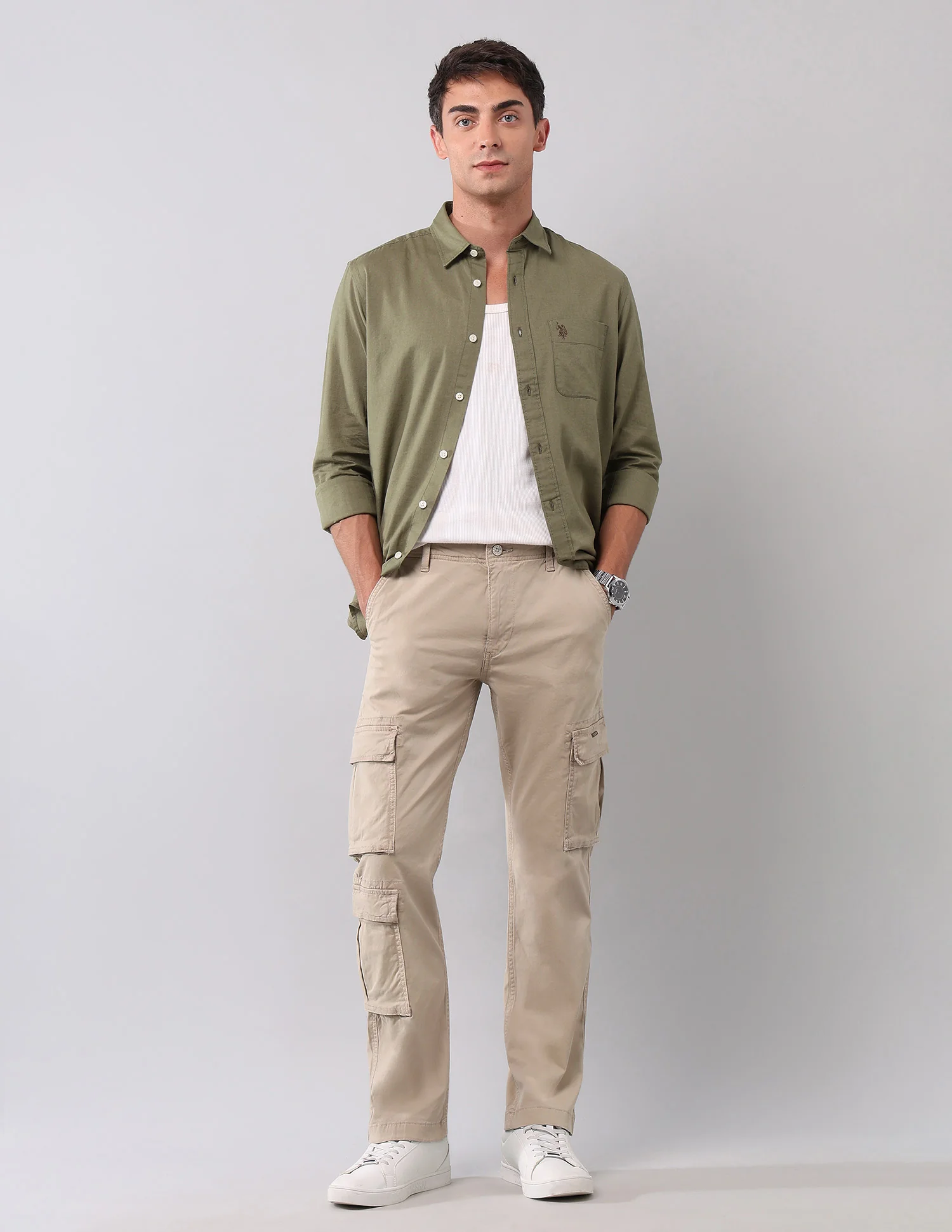 Solid Straight Fit Cargos - Image 3