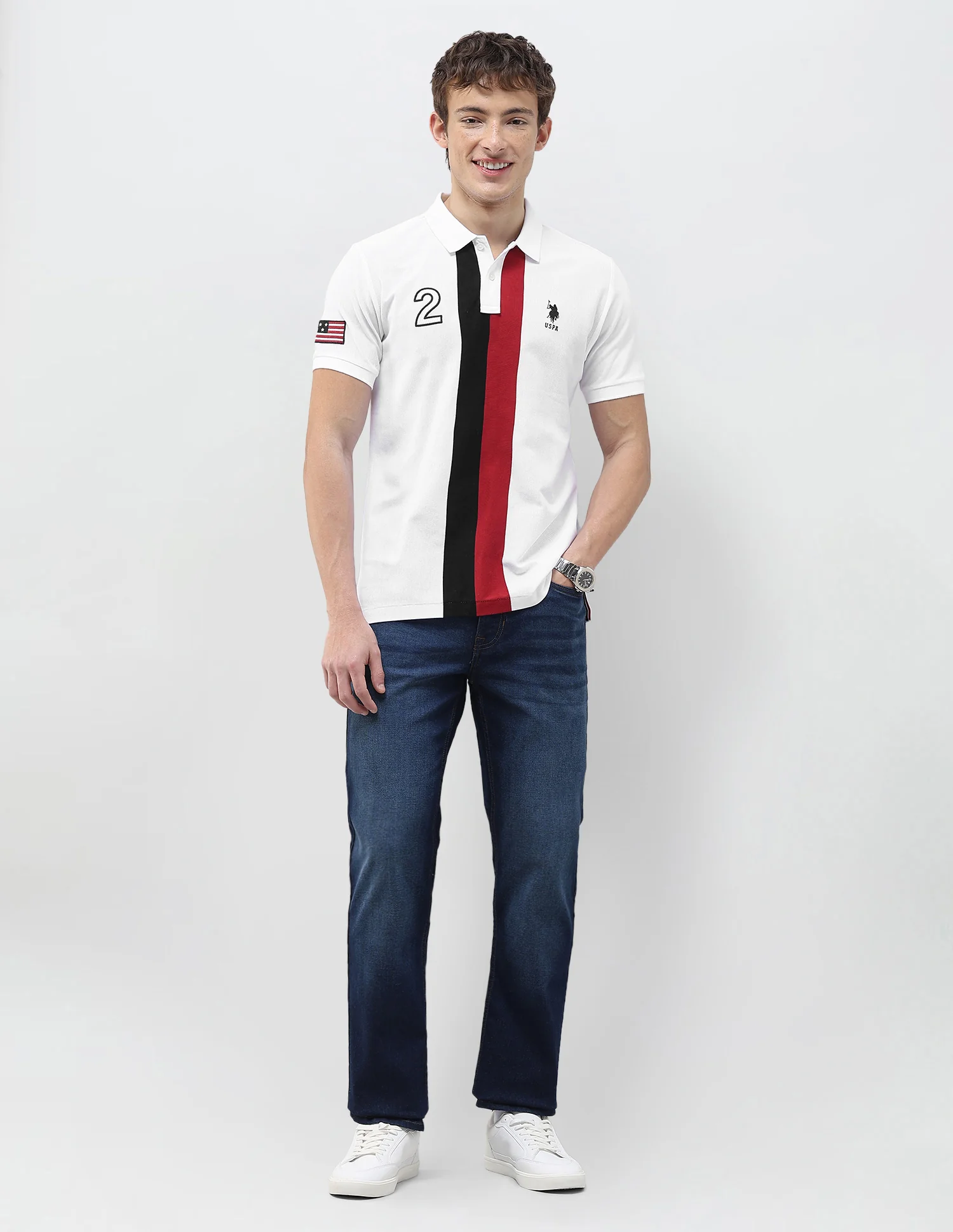 Solid Stripe Detail Embroidered Slim Fit Polo Shirt - Image 3